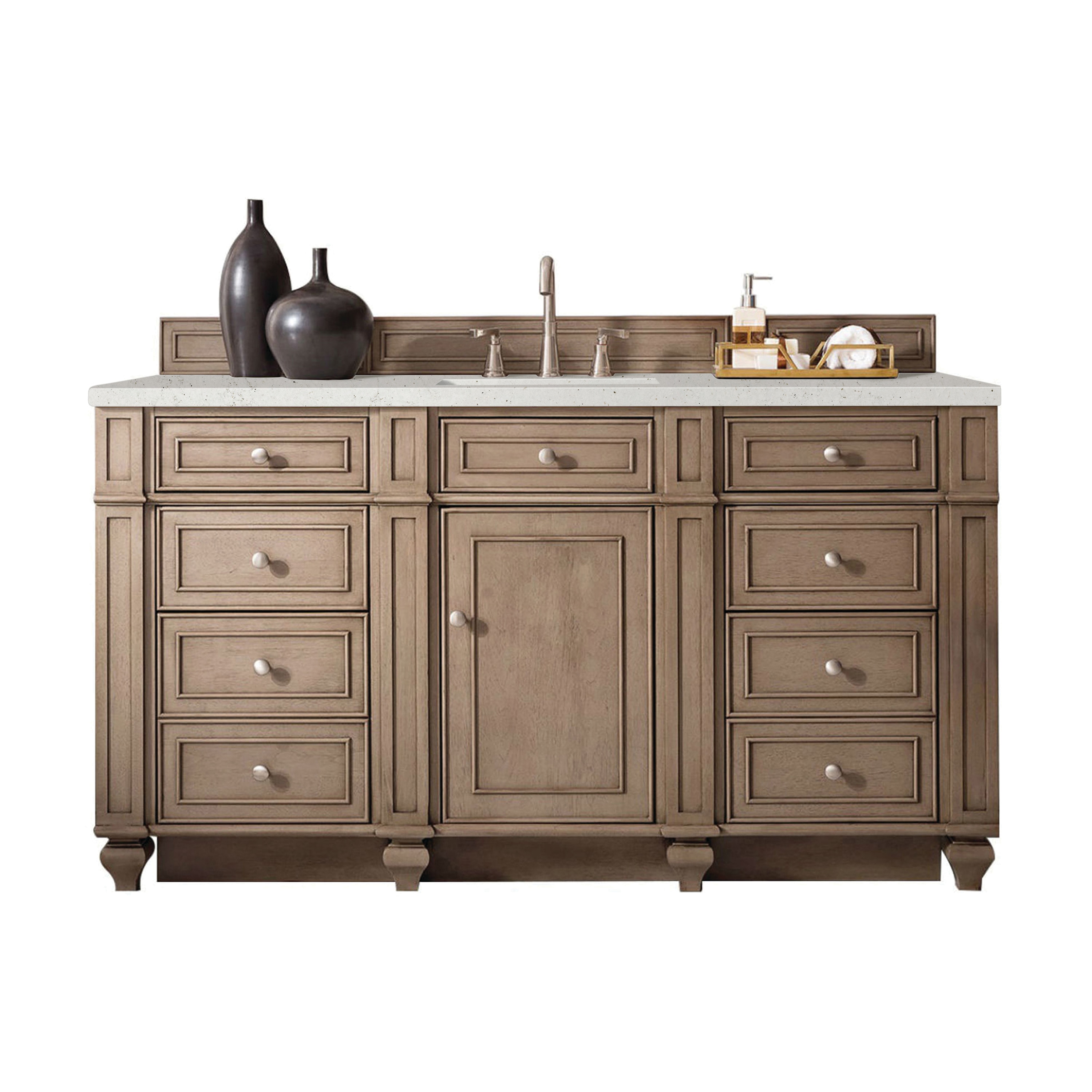 James Martin Vanities 157-V60S-WW-3LDL Bristol 60-in Whitewashed Walnut Undermount Single Sink Bathroom Vanity with Lime Delight Quartz Top