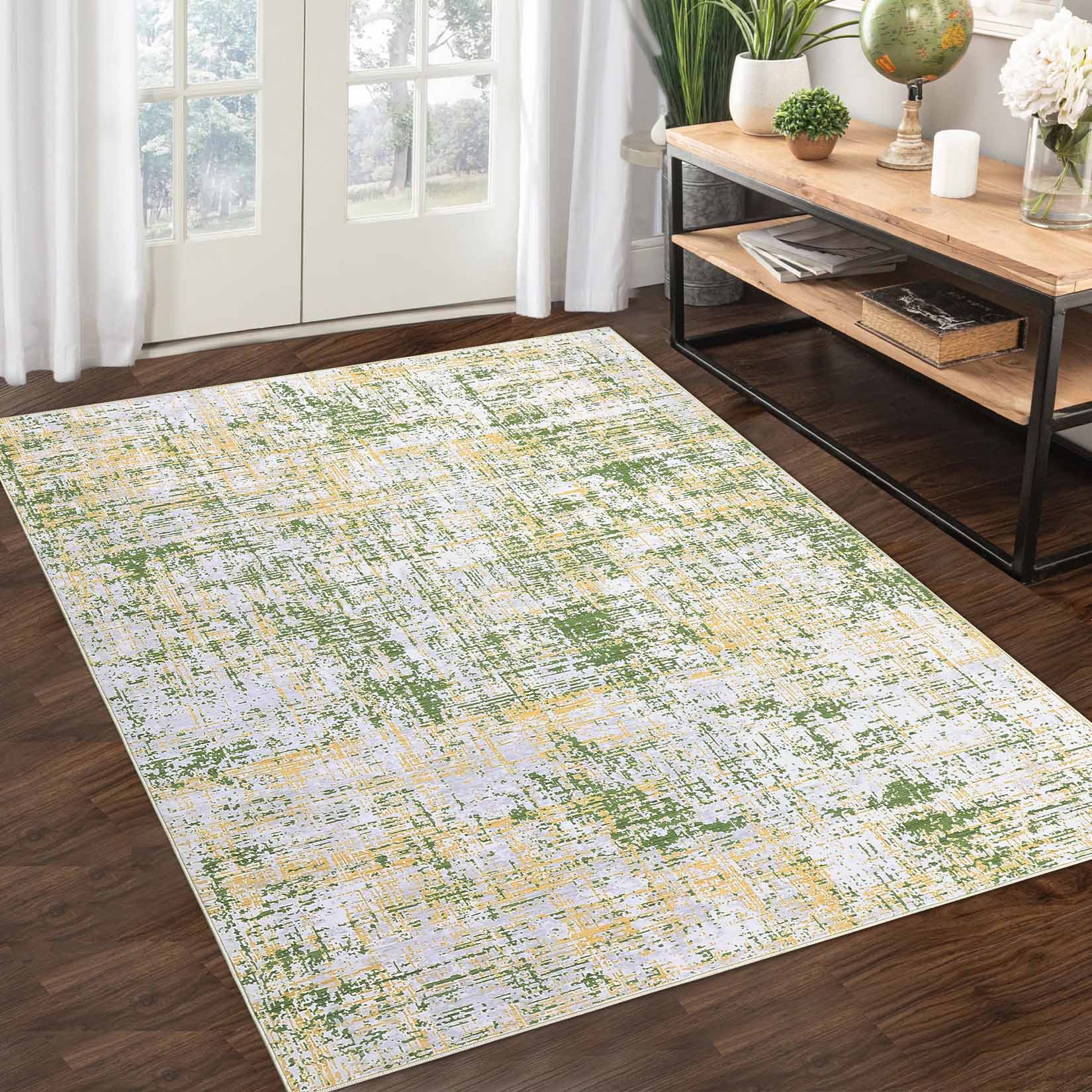 Garvee YXY-LO-PHO-139UB7EP 4 x 6 (ft) Loomed Polyester Green Rectangular Indoor Abstract Mid-Century Modern Machine washable Area rug