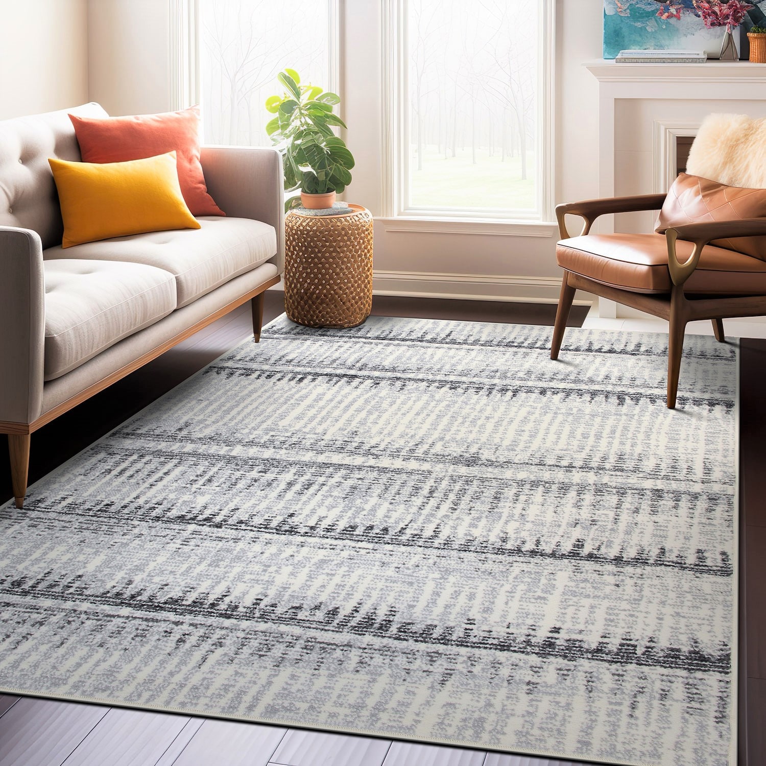 World Rug Gallery 3012GRAY5X7 5 x 7 (ft) Loomed Polypropylene Gray Rectangular Indoor Abstract Area rug