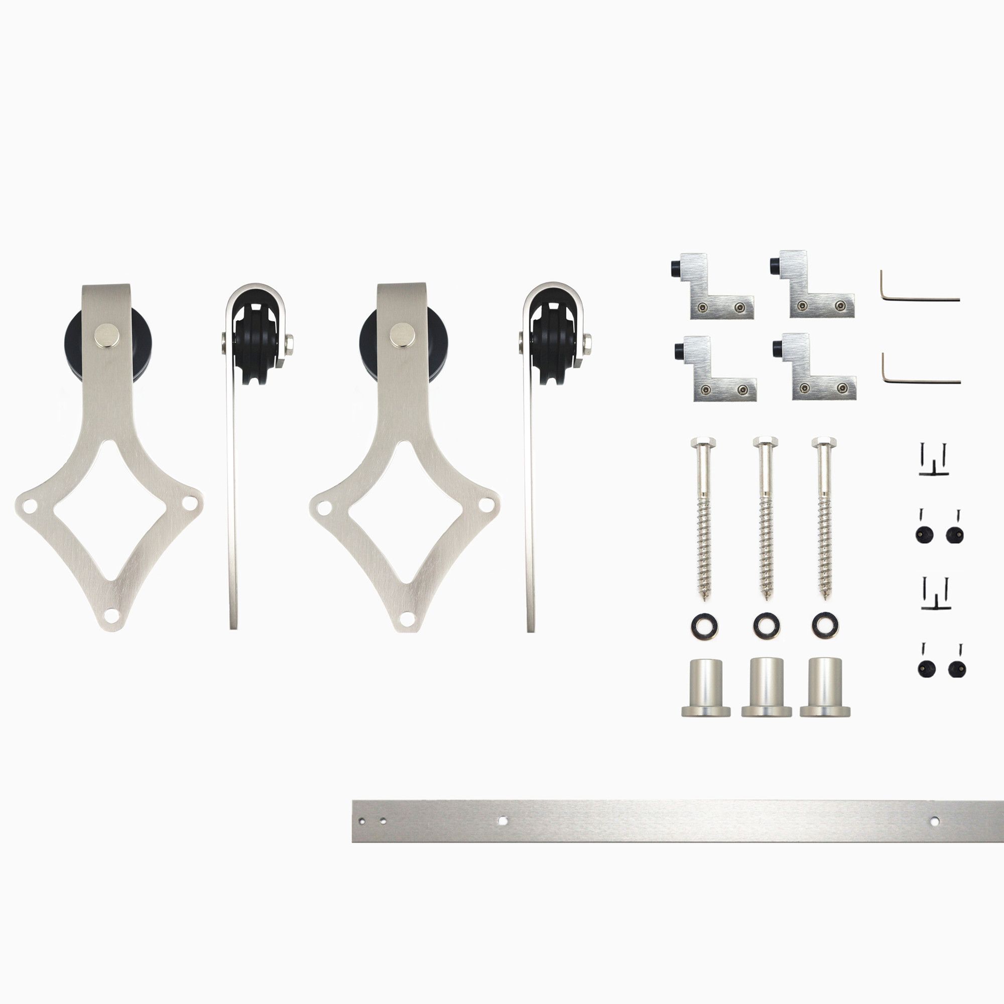 HOMACER LX2DNZ054C 54-in Brushed Brushed Nickel Indoor Diamond Double Barn door hardware kit