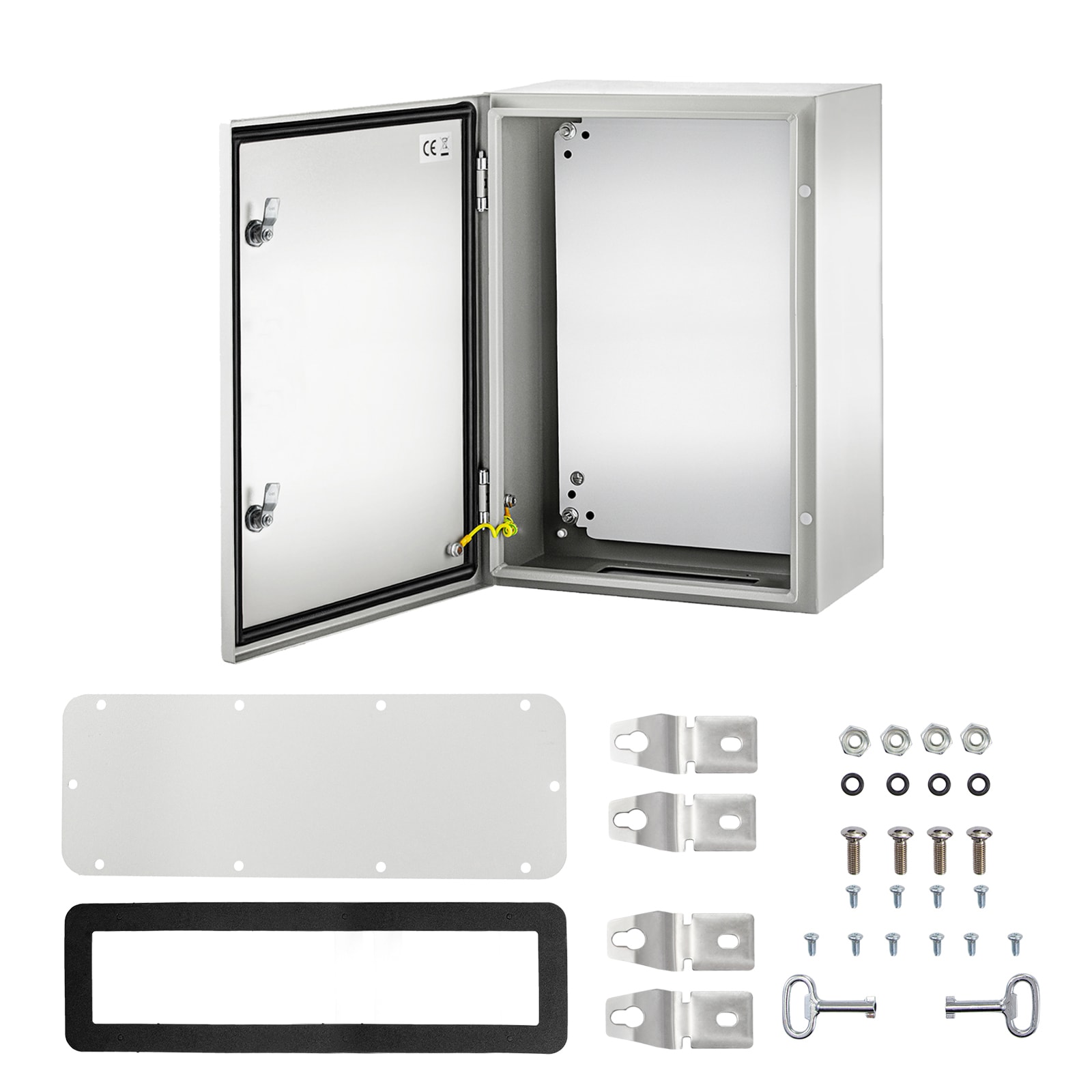 VEVOR SCDQXJSTCFS602053V0 Metal Electrical Enclosure  24inx16inx12in  Wall-Mounted Junction Box in Carbon Steel  IP65 Weatherproof  with Mounting Plate for Electronic Equipment