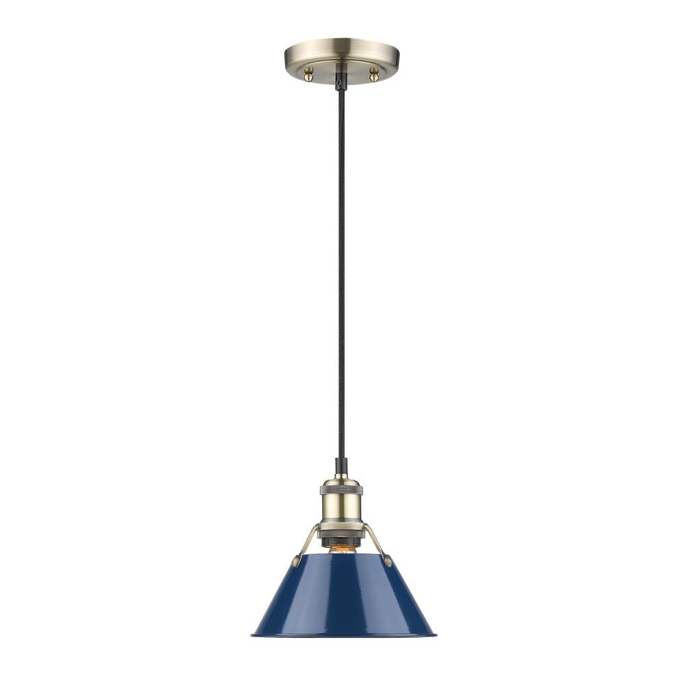 Golden Lighting 3306-S AB-NVY Orwell Aged Brass Industrial Cone Mini Hanging Pendant light