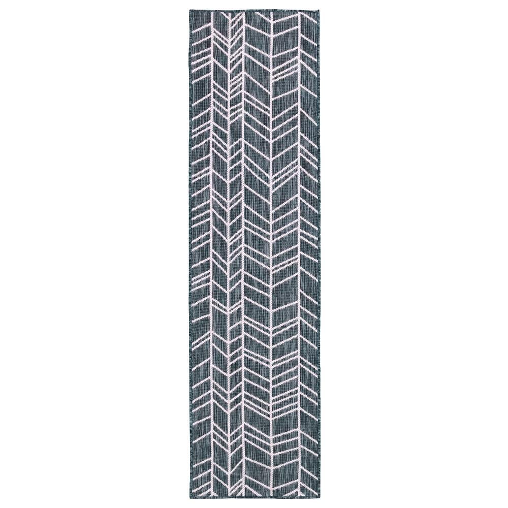 Navy Chevron Casual Lifestyle Indoor/Outdoor Runner Rug 23" x 90"