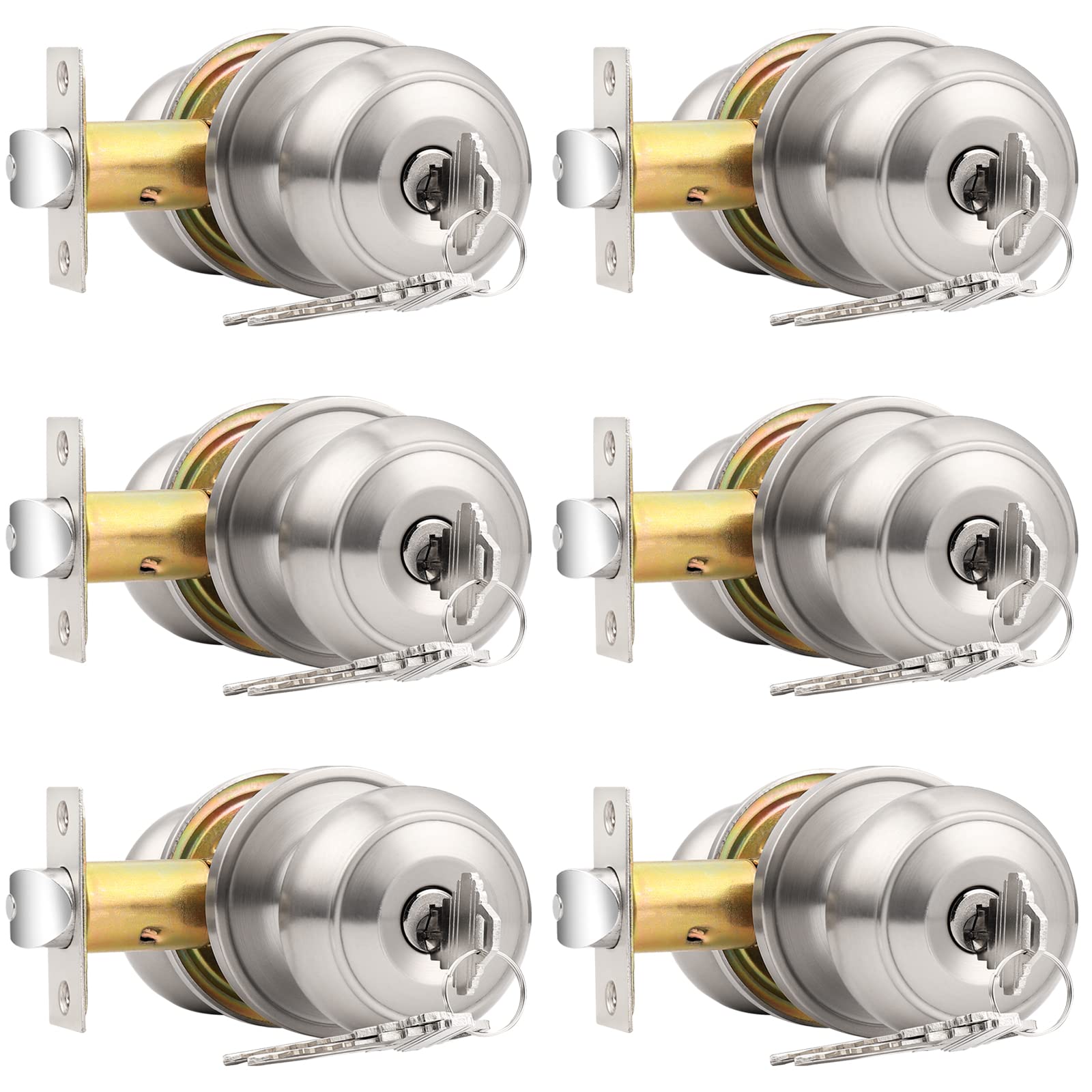 Phyfalip  Keyed Entry Door Knobs Exterior Interior Door Knob with Lock 6 Pack Brushed Nickel Finish durable home and garden accessory designed