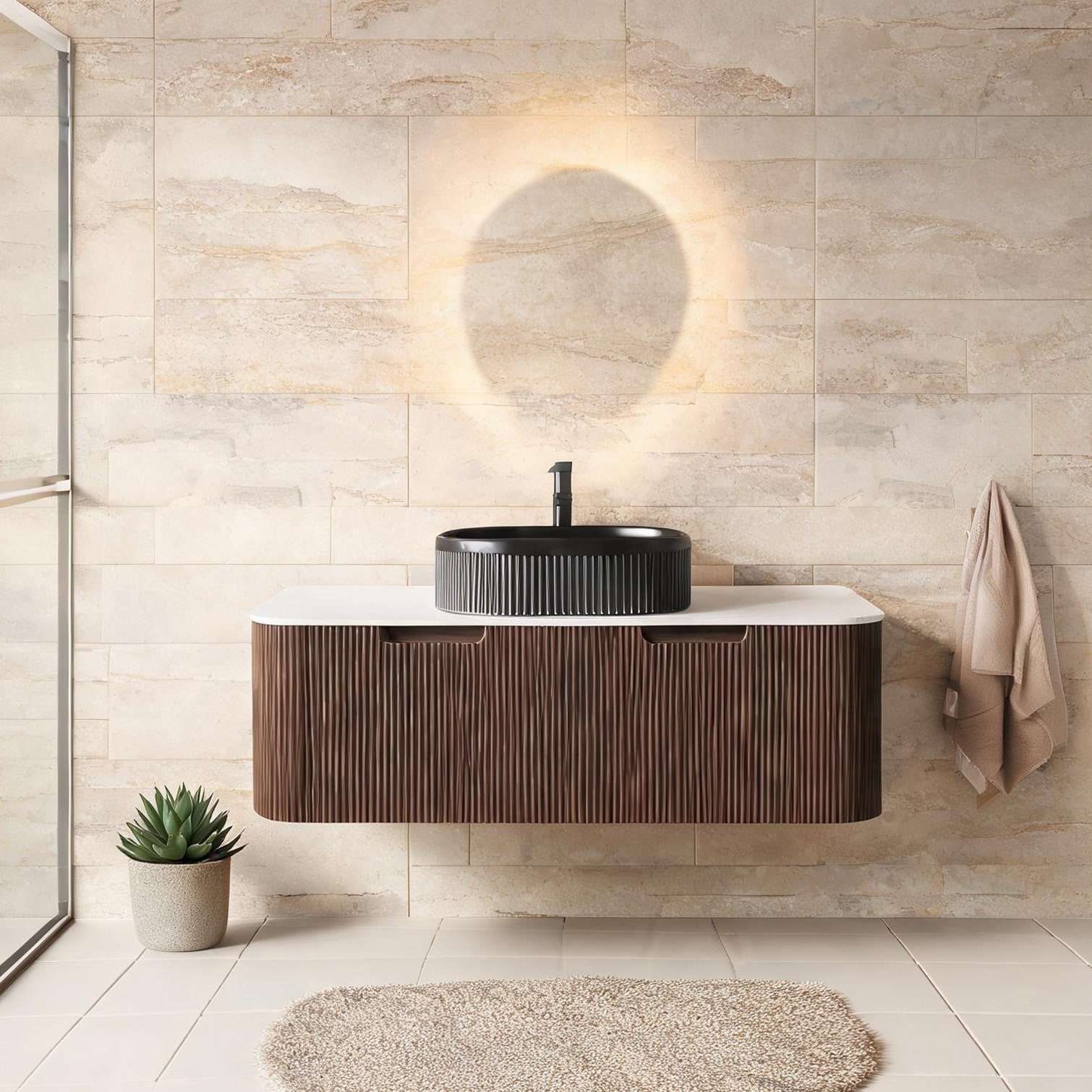 Watnature - Jet Black Ceramic and Sintered Stone Bathroom Vanity with Sink Modern Floating 48-Inch