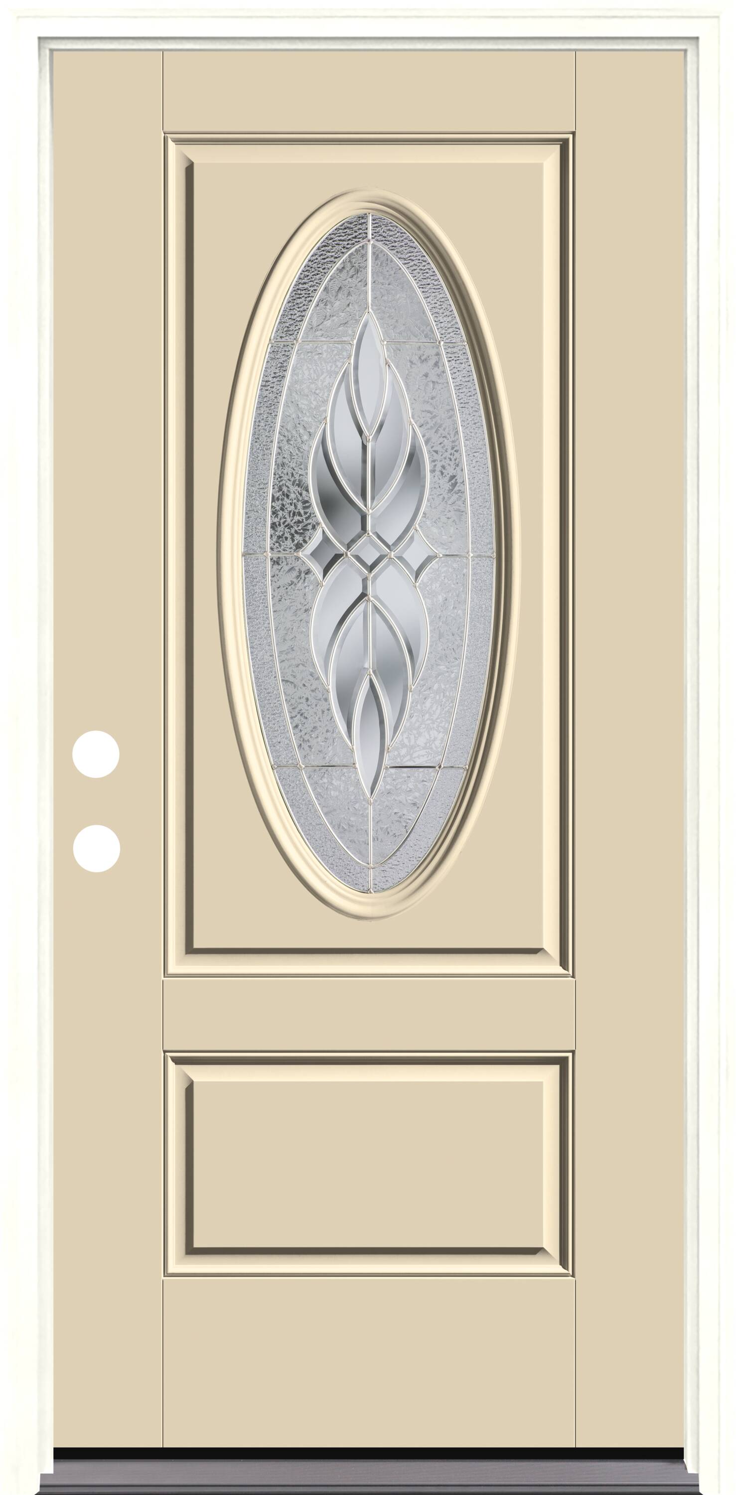 Therma-Tru Benchmark Doors TTB641206SOS Varissa Entry Door 36-in x 80-in x 4-9/16-in Fiberglass Oval lite Right-hand inswing Fossil Painted Prehung Front Door with Brickmould Insulating core