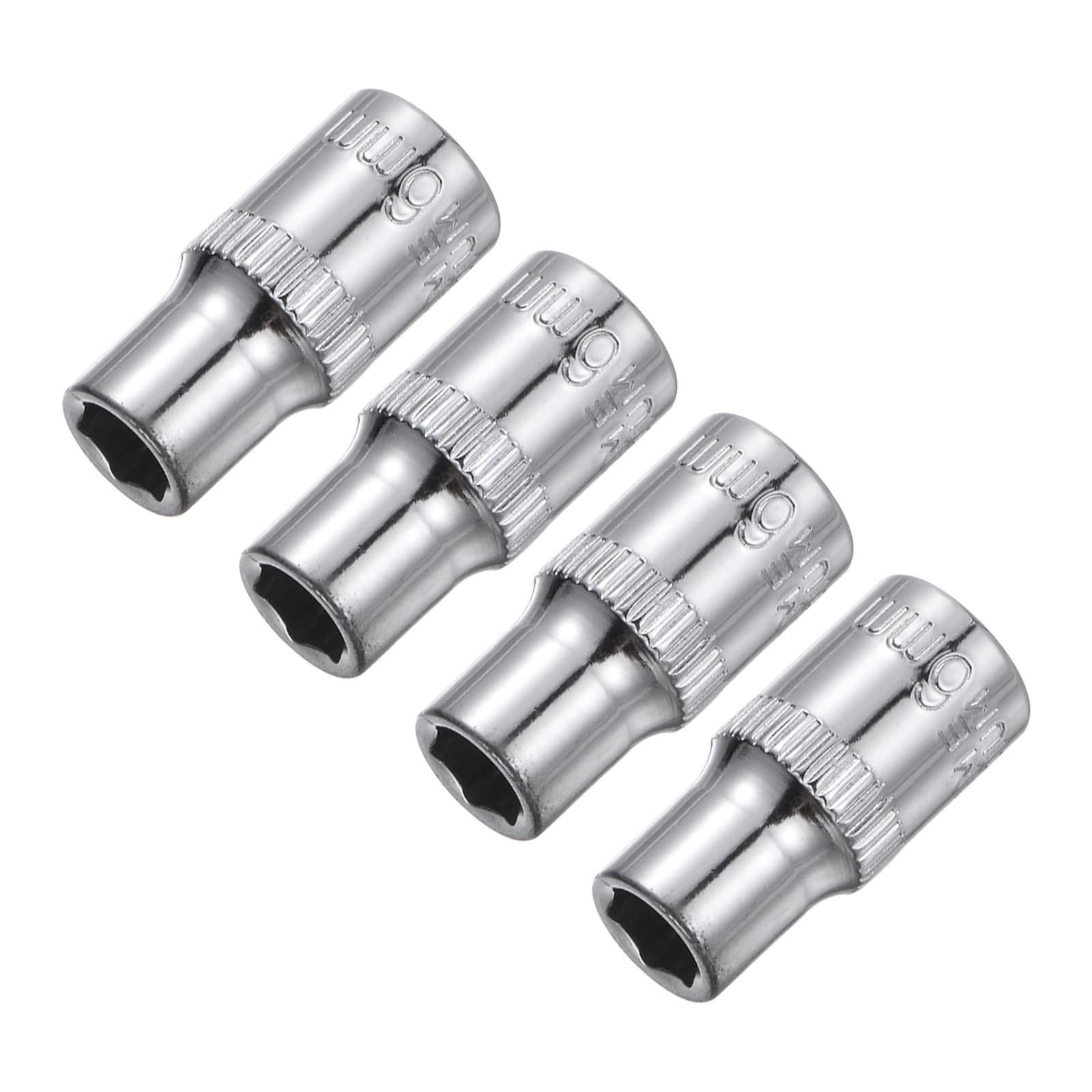 Unique Bargains 4pcs 1/4-Inch Drive 6mm 6-Point Shallow Socket Metric Steel with Chrome Plated #S25072801UX2363