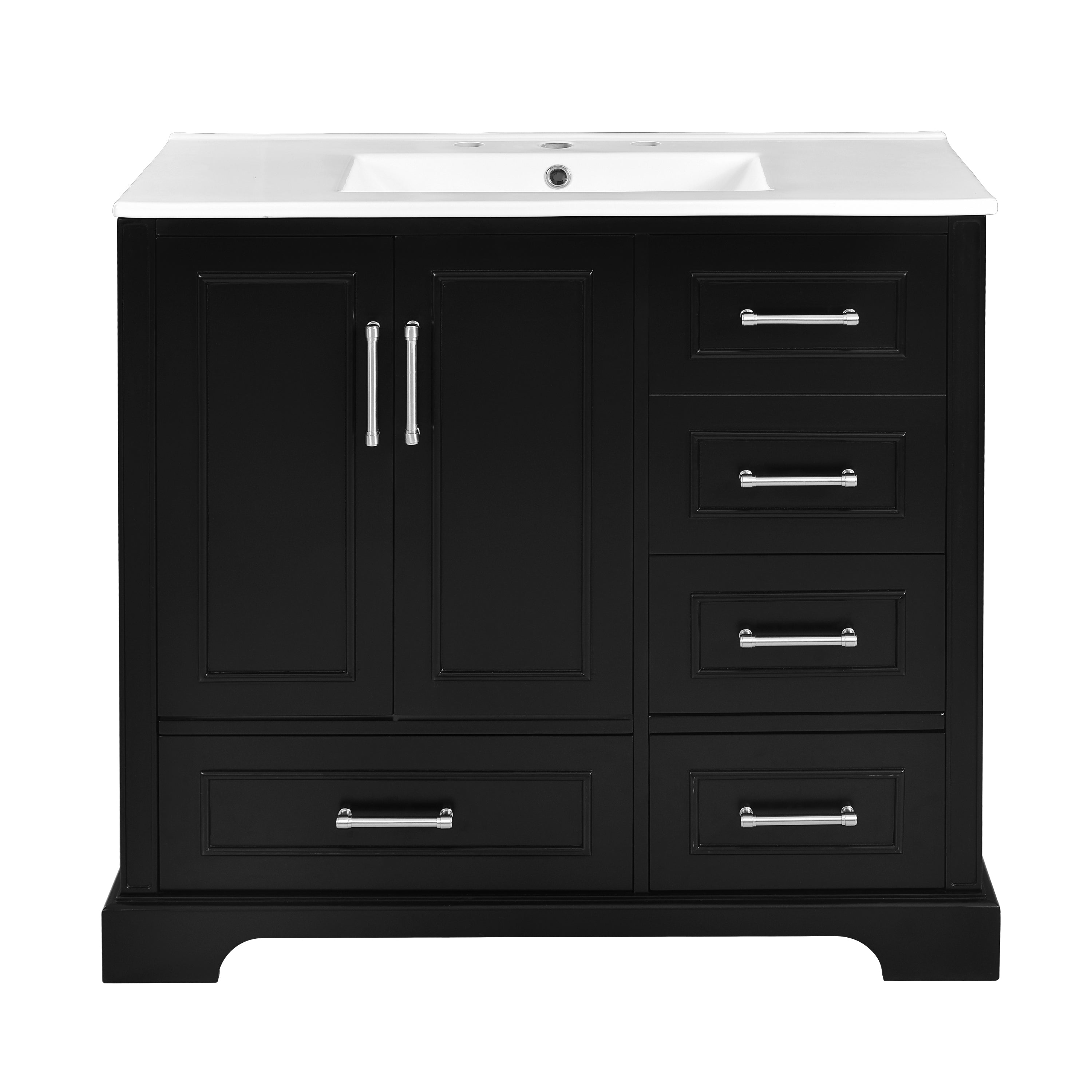 Vanityfus  36-in Bathroom Vanity Single Sink Combo Black with Ceramic White Top 2 Soft-Close Doors 4 drawer