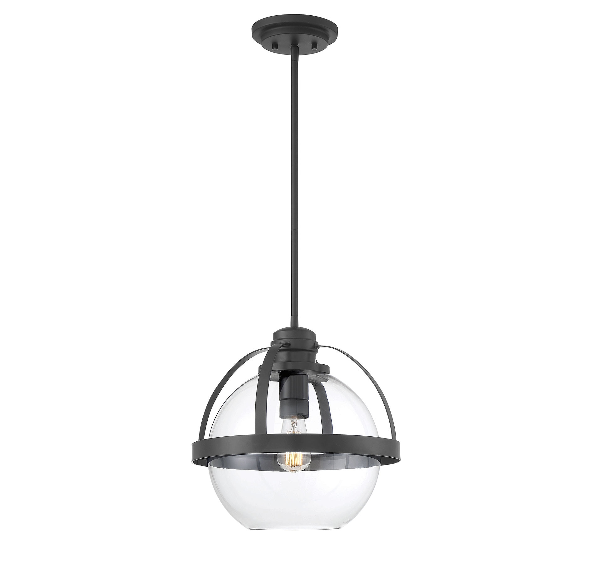 Savoy House Essentials 7-7201-1-89 Pendleton Matte Black Mid-century Clear glass Globe Medium Hanging Pendant light