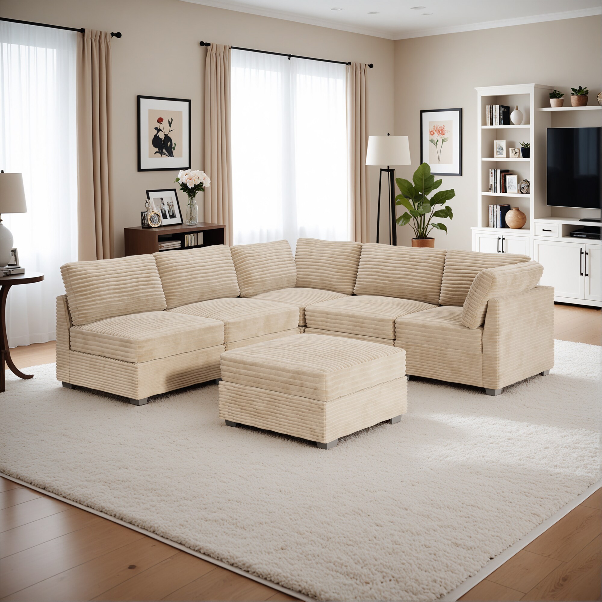 ALTRIGUS 6L-YOYO240-62-AL 98.04-in Modern Beige Plush 6+ -seater Sectional