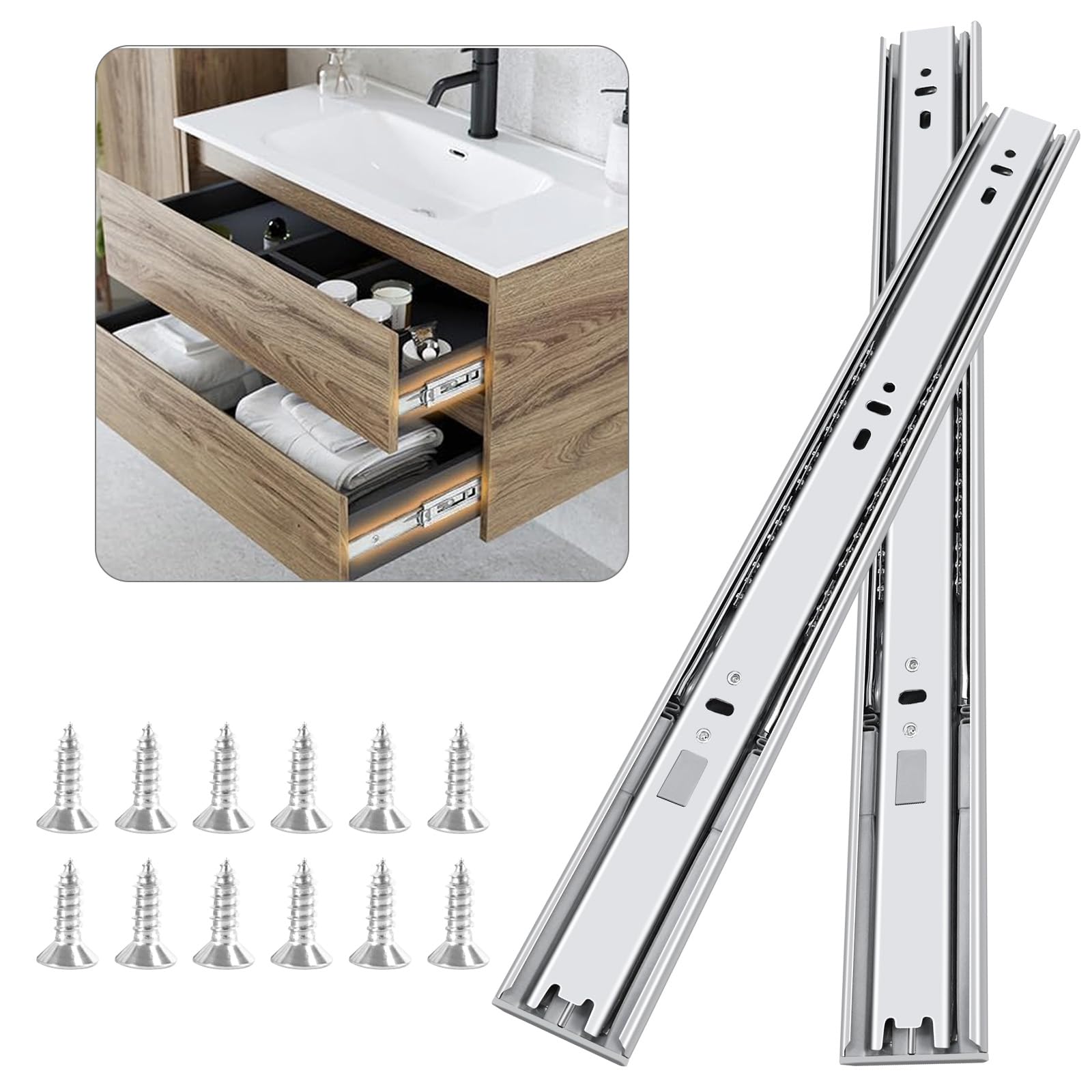 CYIKE  20 inch Soft Close Drawer Slides 4 Pairs Ball Bearing Full Extension Cabinet Drawer Slides 3 fold Side Mount 100 LB Capacity Heavy Duty