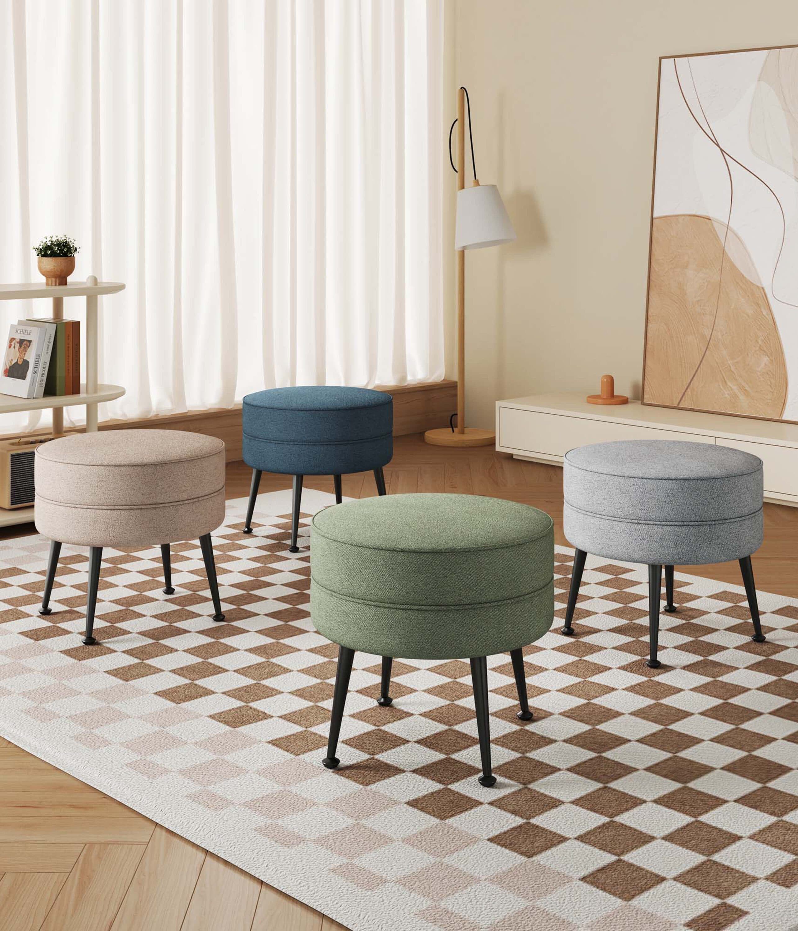 Manhattan Comfort 4-OT003-BK Midcentury Multicolor/Black Round Ottoman