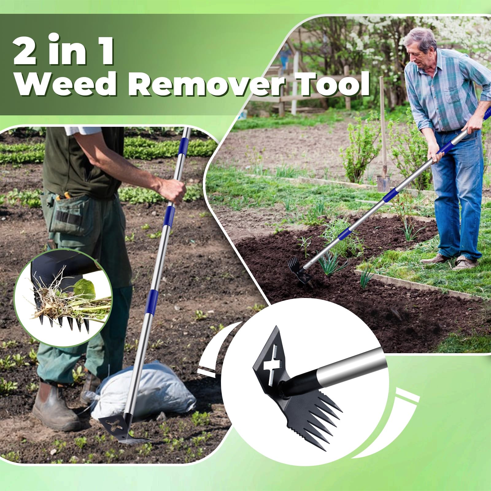 Etokfoks 1 Piece 60 Inch Manual Weed Puller Tool Extra Long Handle 2 in ...