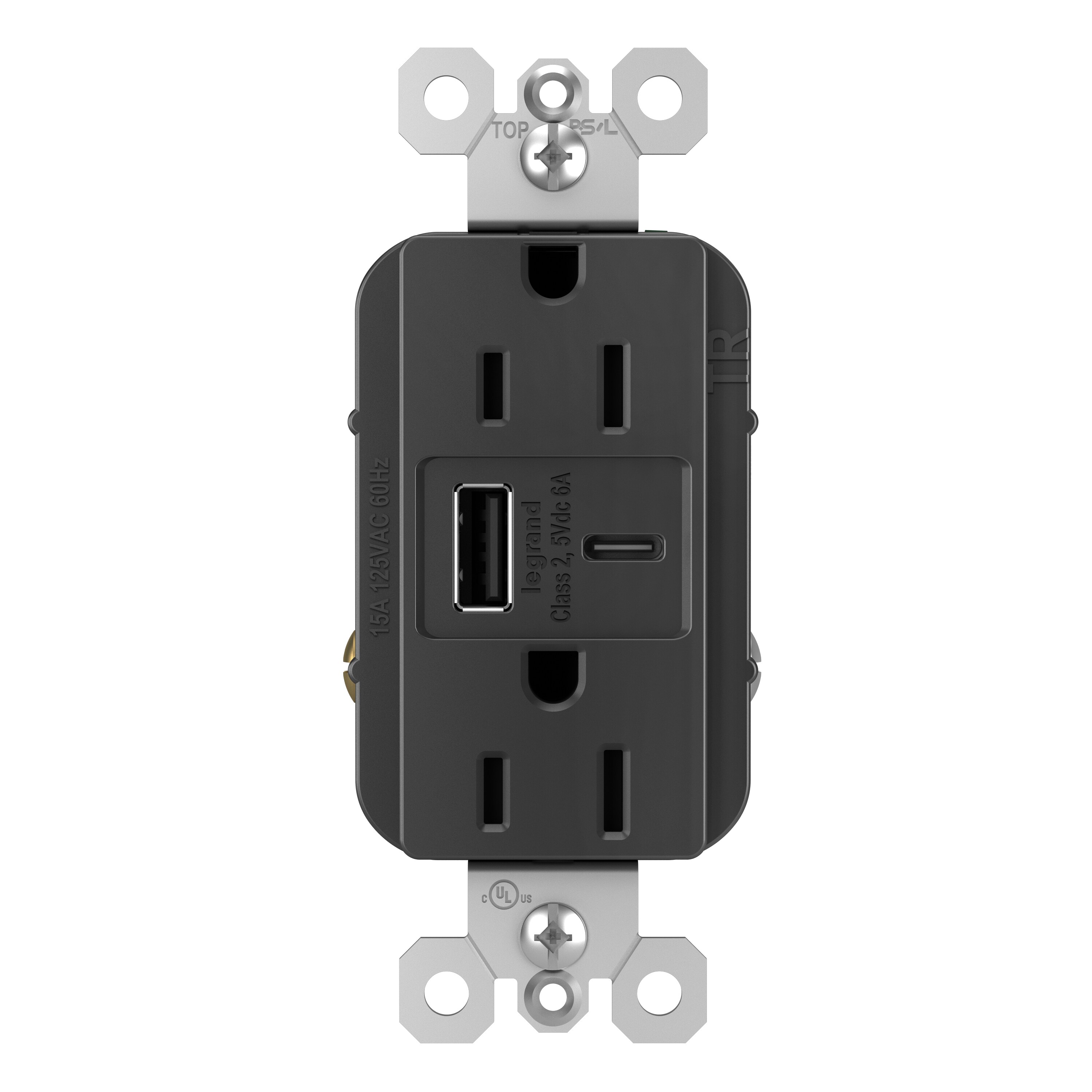Legrand R26USBAC6BKCCV4 radiant 15 -Amp 125-volt Tamper Resistant Residential Decorator USB outlet Type A/C , Black