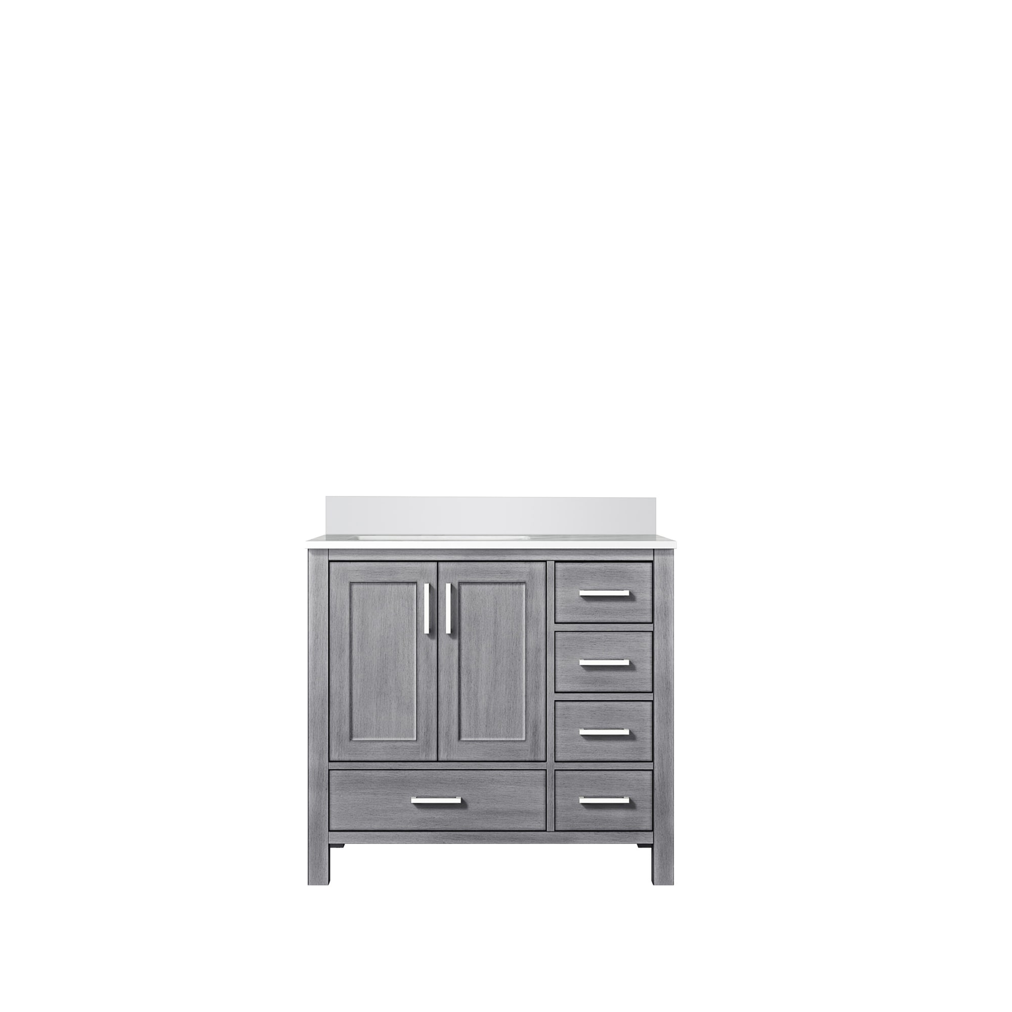 Lexora LJ342236SDWQ000L Jacques 36-in Distressed Grey Undermount Single Sink Bathroom Vanity with White Quartz Top