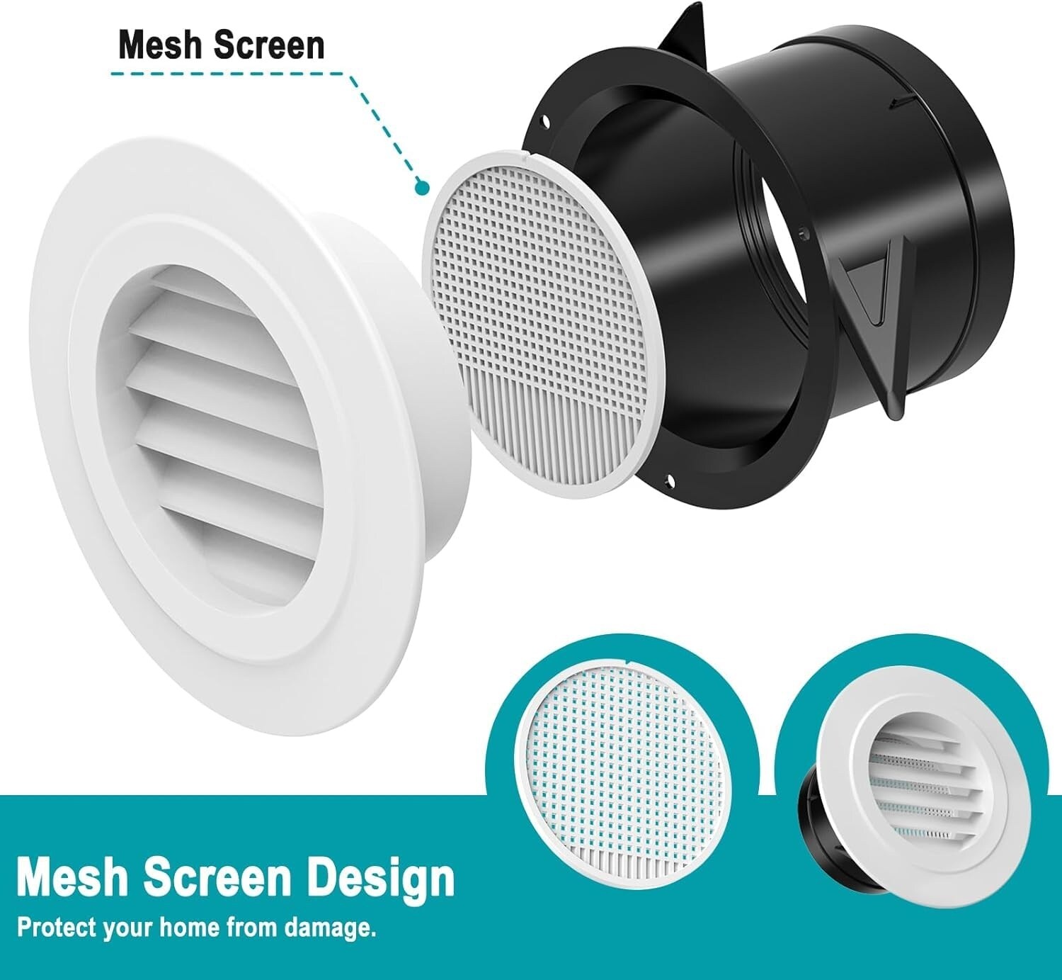 Aoibox 4 in Round Soffit Vents with Built In Screen Mesh ABS Plastic ...