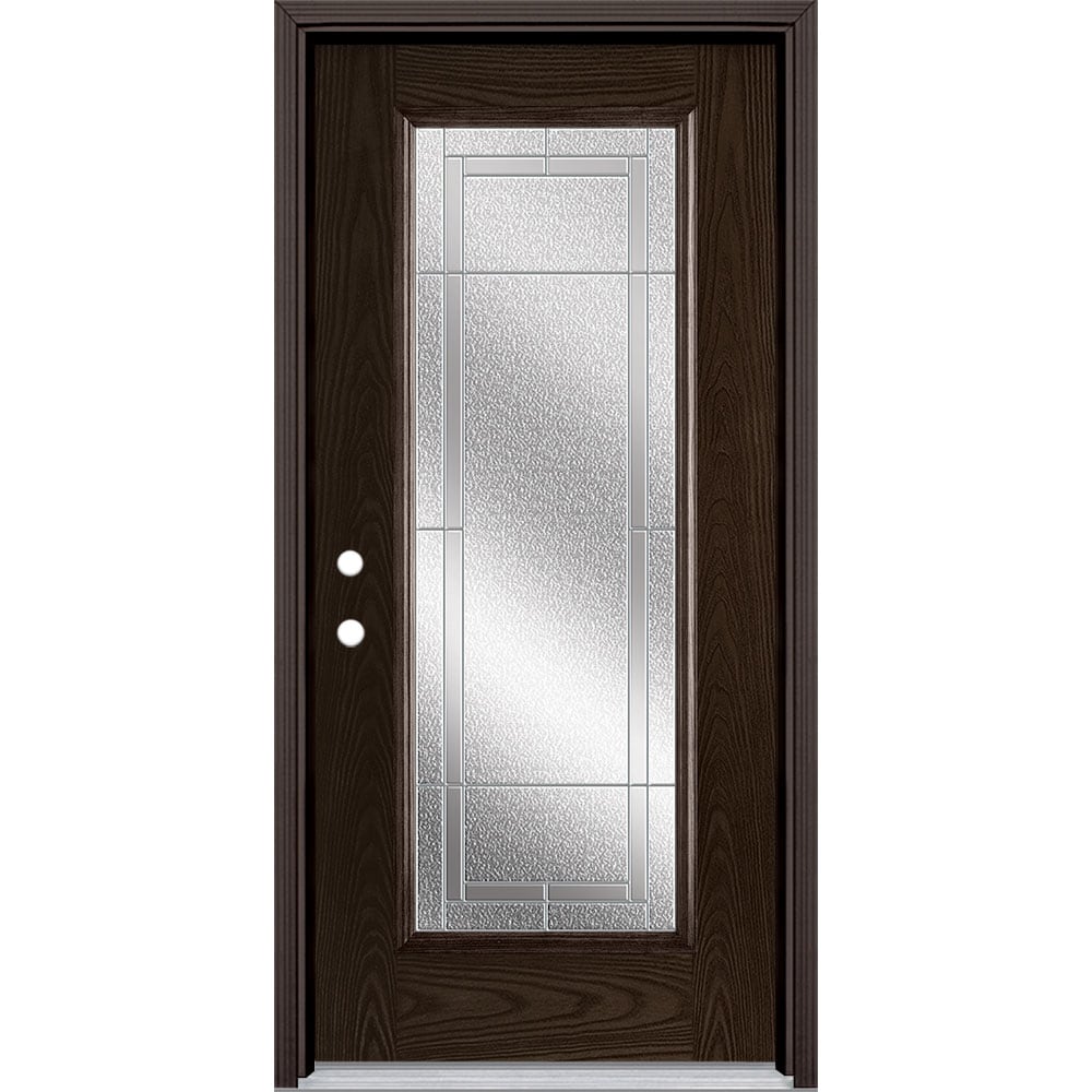 Masonite 3419830 Focus 36-in x 80-in x 4-9/16-in Fiberglass Craftsman Right-hand inswing Walnut Stained Prehung Front Door with Brickmould Insulating core