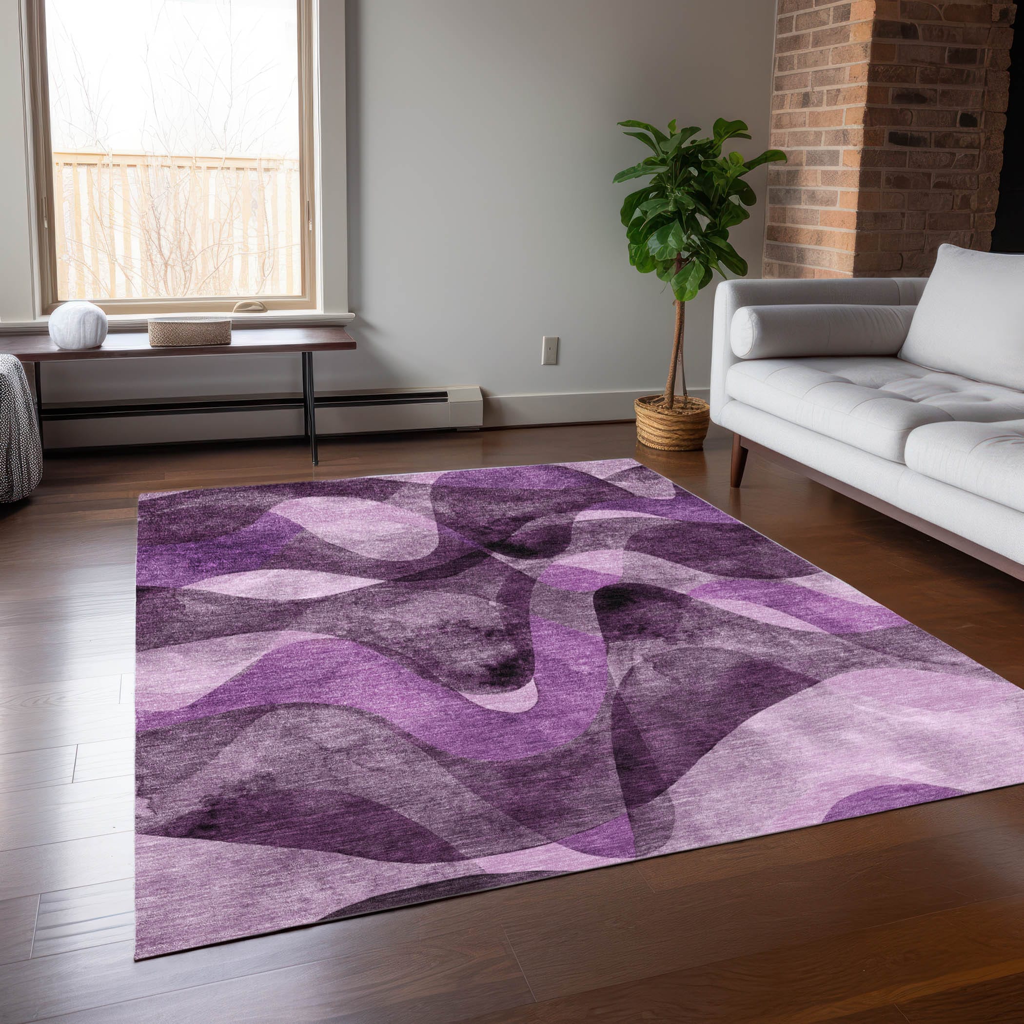Addison Rugs ACN536PP5X8 Chantille 5 x 7 (ft) Polyester Purple Rectangular Indoor/Outdoor Paisley Mid-Century Modern Machine washable Area rug
