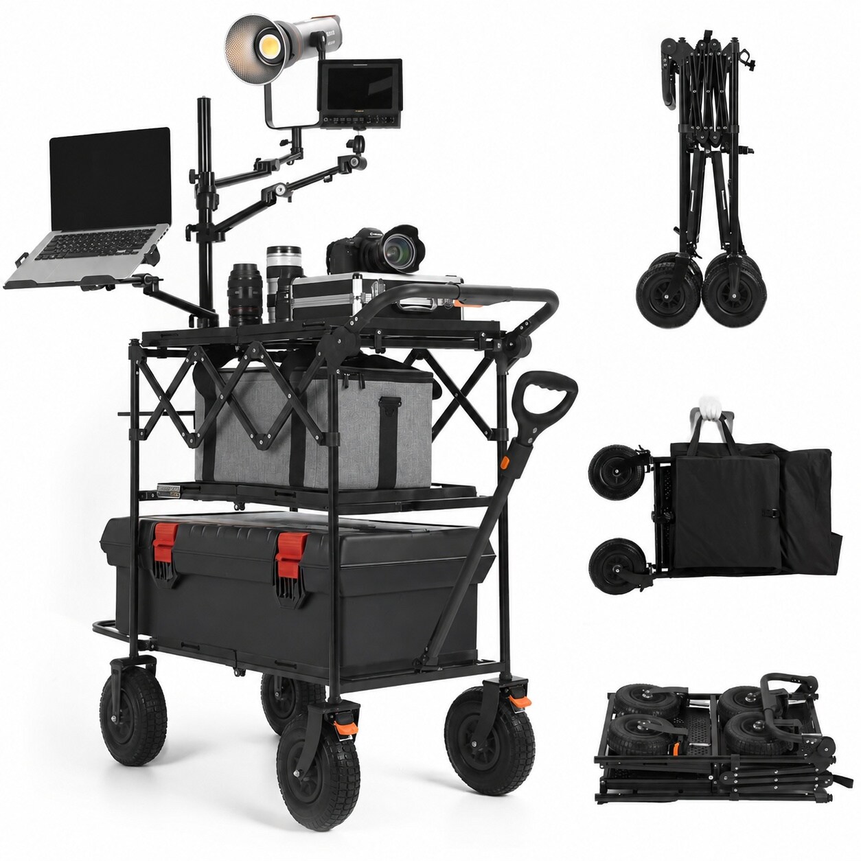 HTQXS Video Production Camera Cart Foldable Three Tray Studio Cart with ...