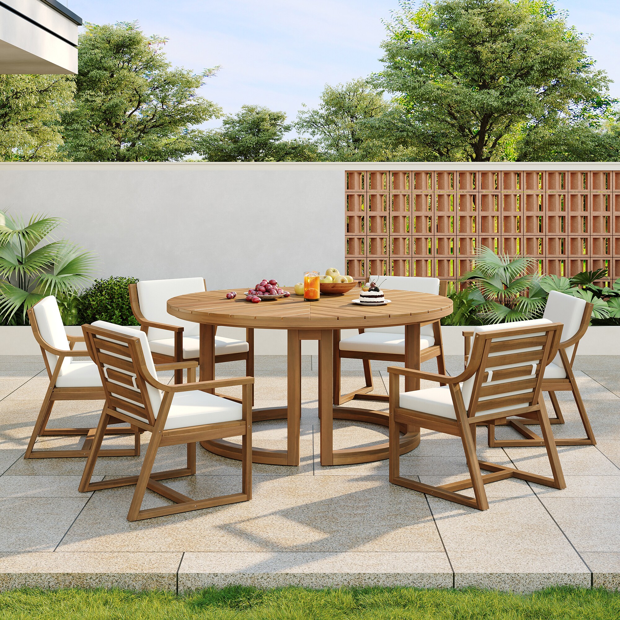 Fun Orange Patio Dining Table Set for 6