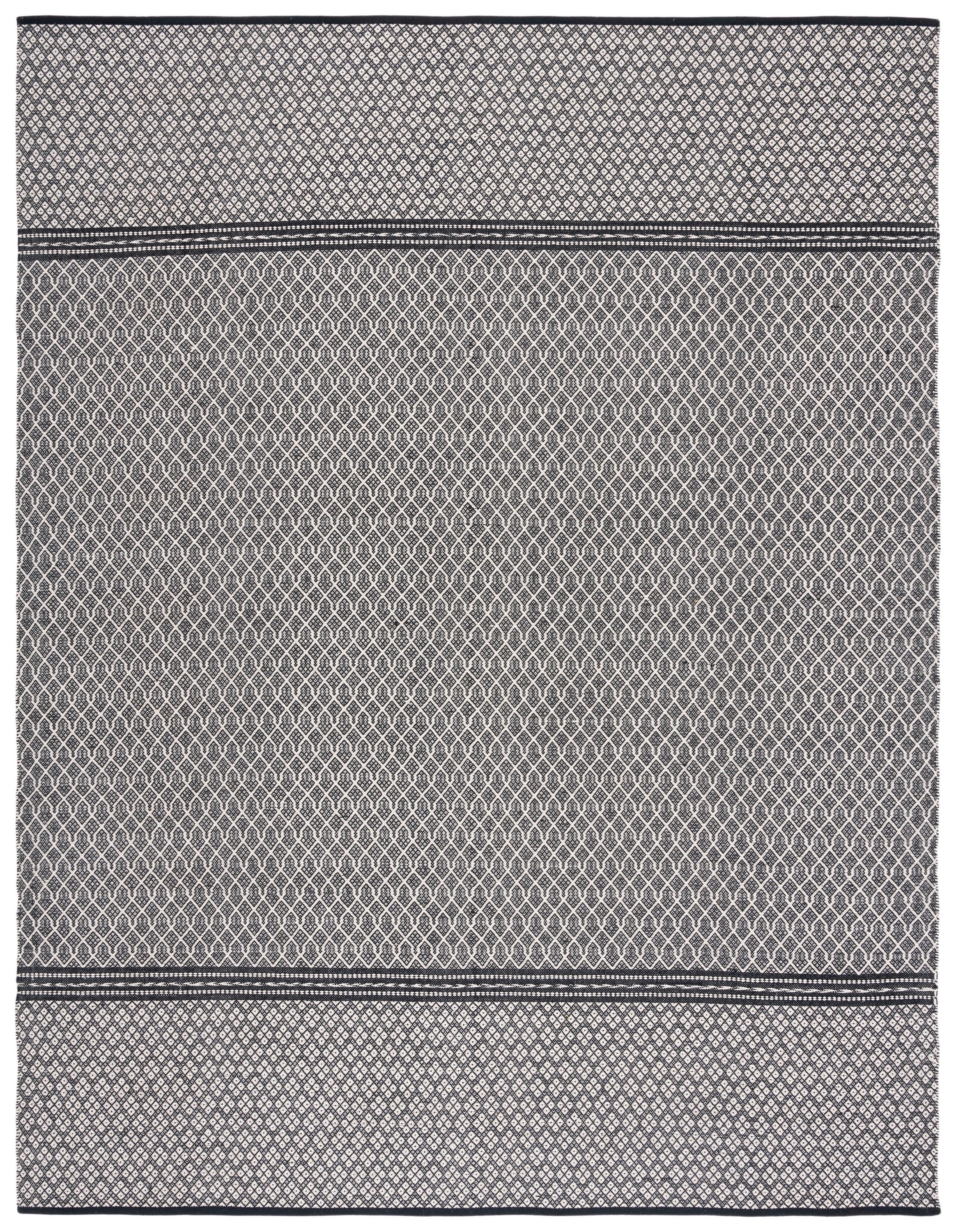 Handmade Black and Ivory Wool Geometric 9' x 12' Area Rug