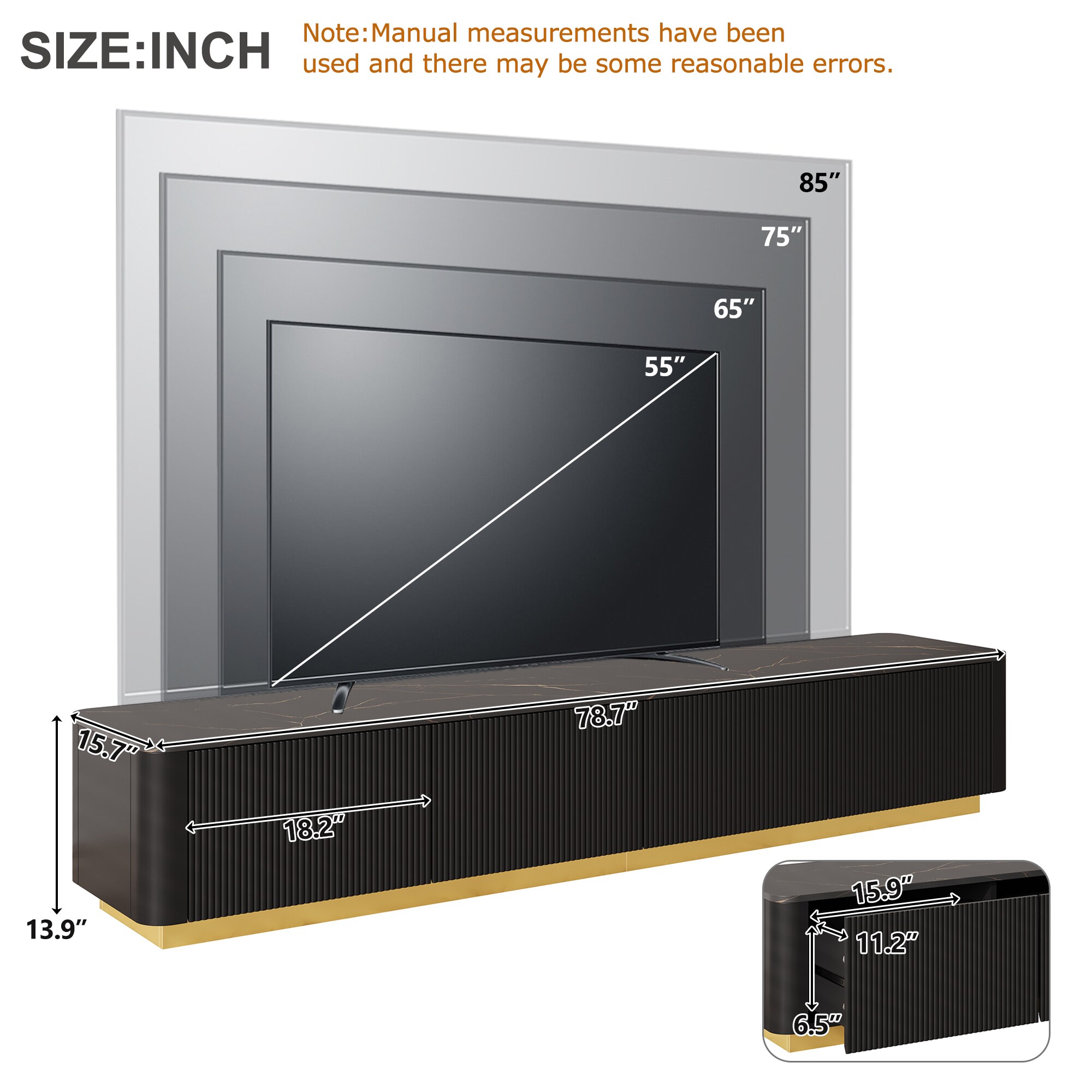 Huluwat Luxury Fluted TV Stand for TVs Up to 85-inch Faux Marble ...