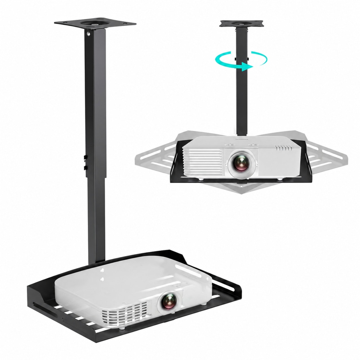 Vrbgify  Universal Projector Ceiling Mount with Tray Height Adjustable up to Twenty Two Point Eight Inches Holds up to Eleven Pounds Black