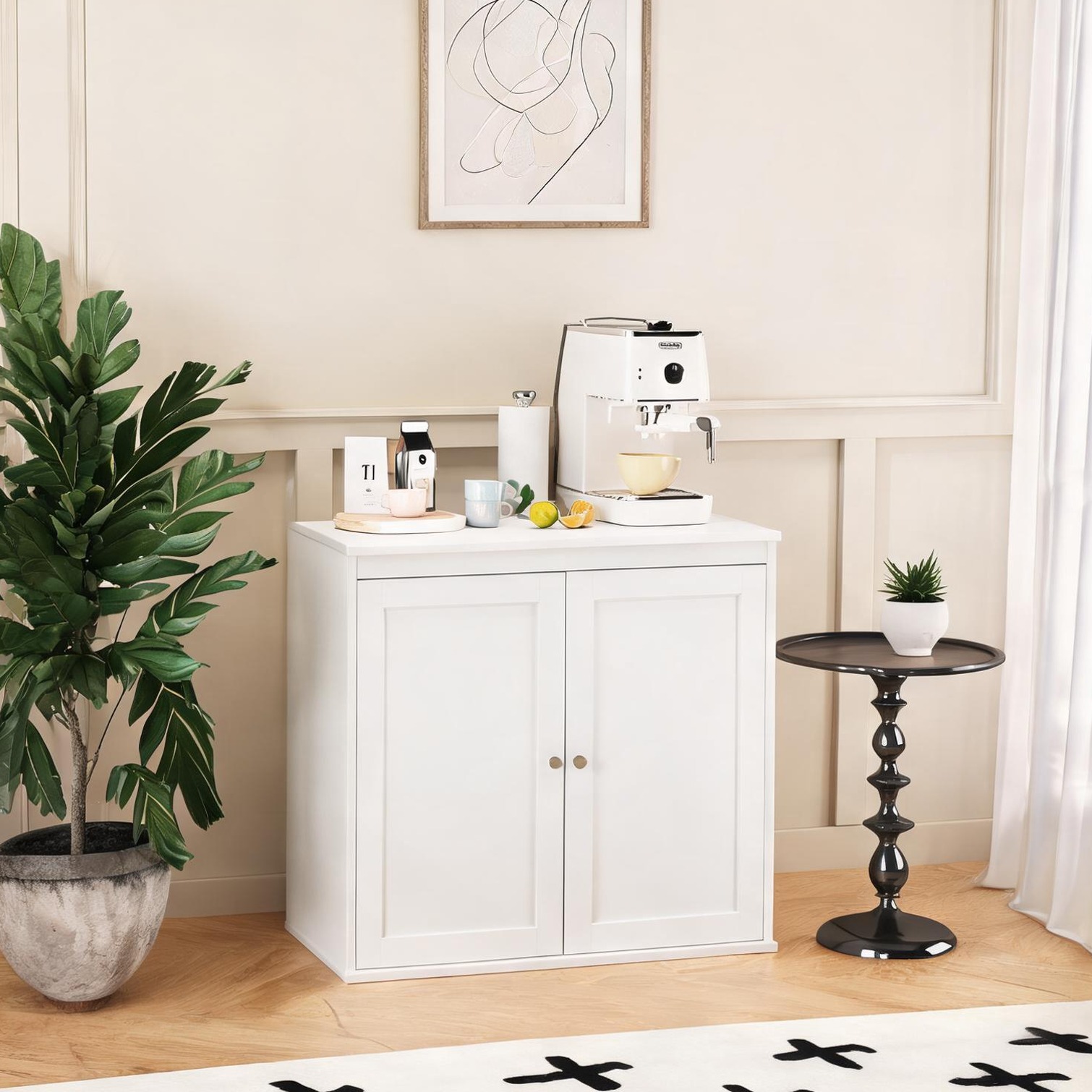 Naturefalls White Double-Door Storage Cabinet 29.5 x 25.2 x 13.8 Adjustable Shelves