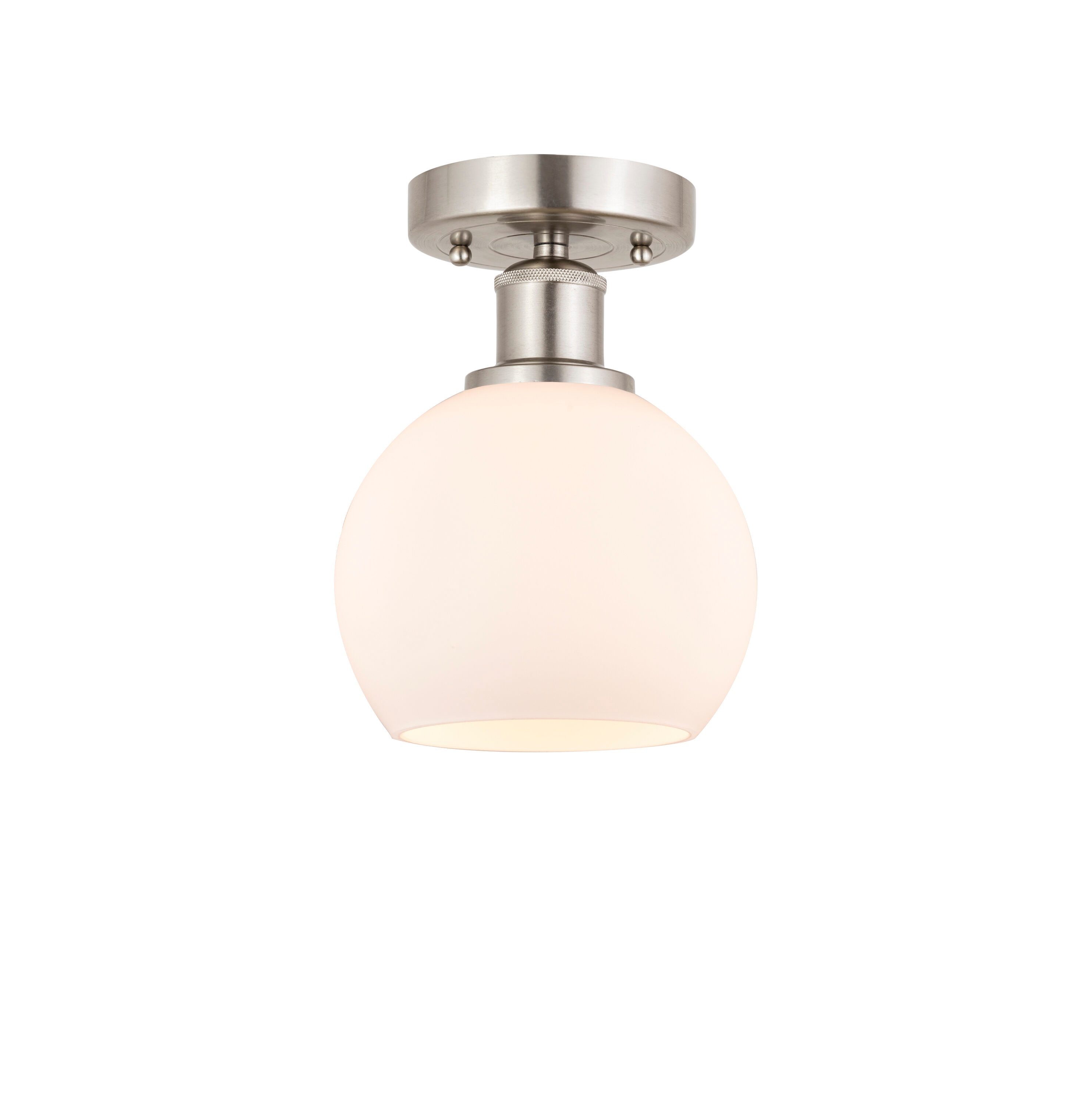 Matte White Brushed Satin Nickel Globe Semi-Flush Mount Light