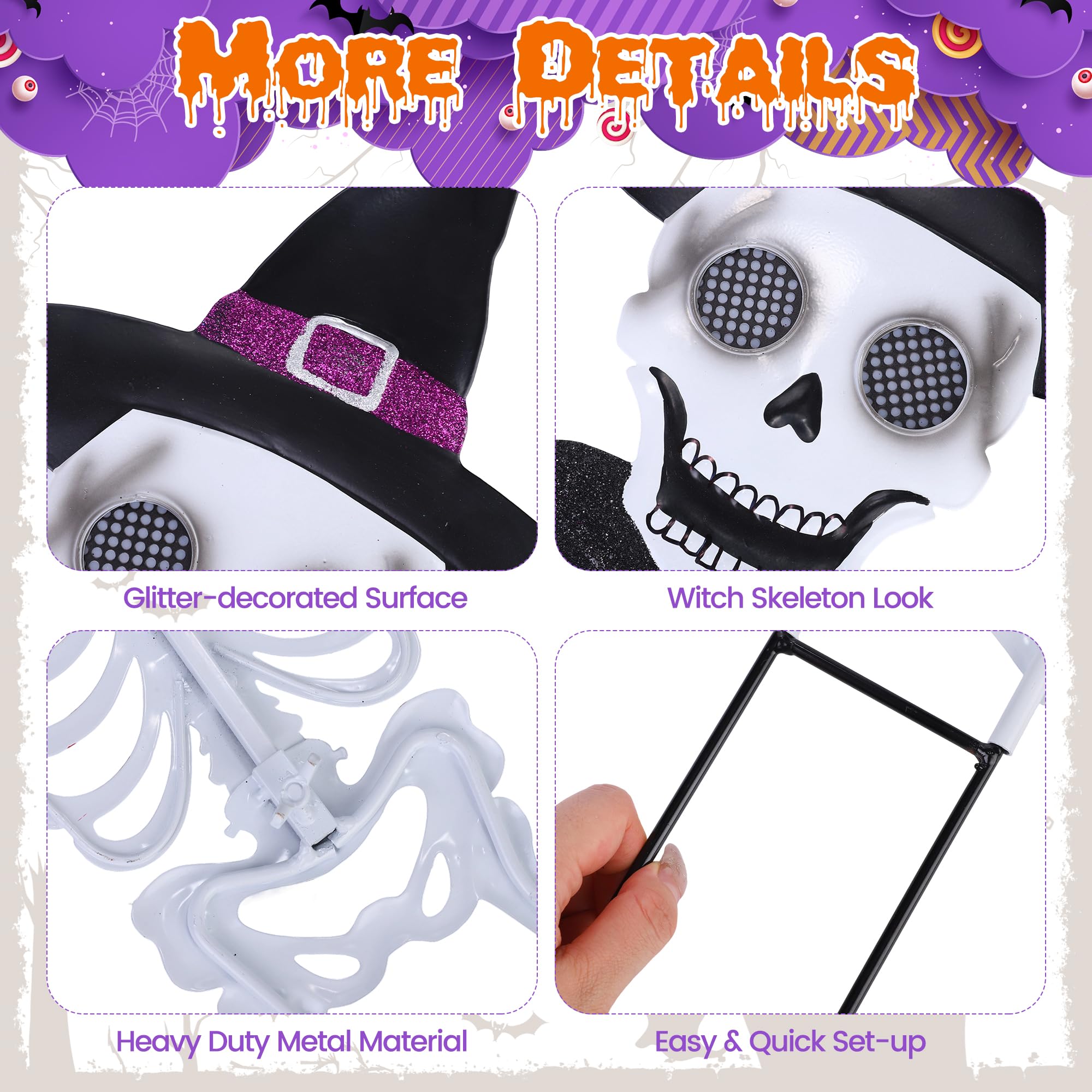 Vrbgify 35.5 in Metal Halloween Skeleton Yard Sign with Solar Powered ...