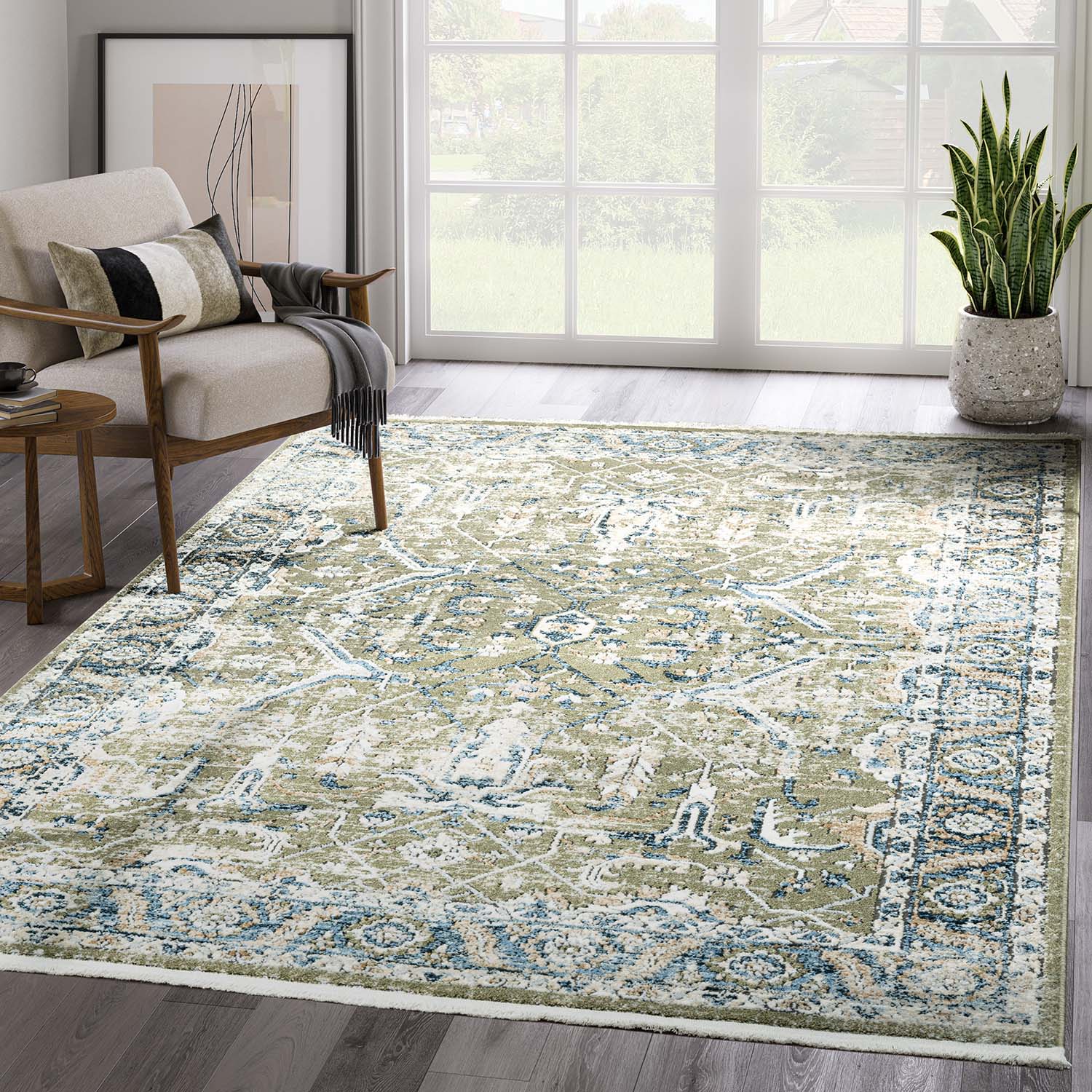 Savoy 5 x 8 (ft) Loomed Polyester/Polypropylene Blue/Green Rectangular Indoor Abstract Oriental Spot Clean Only Area rug