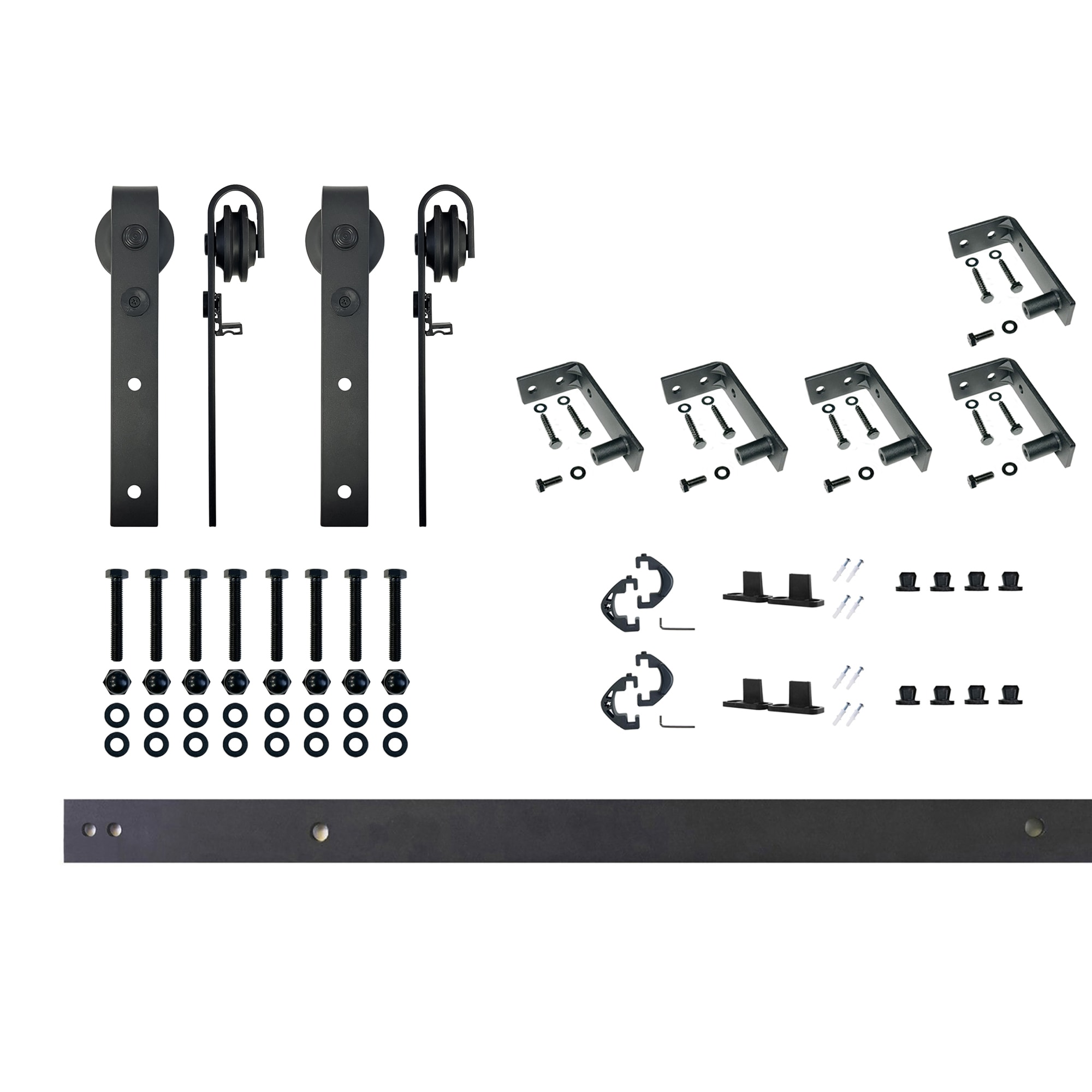 HOMACER CM-YT2TGH072C 72-in Rustic black Black Indoor J-strap Double Barn door hardware kit