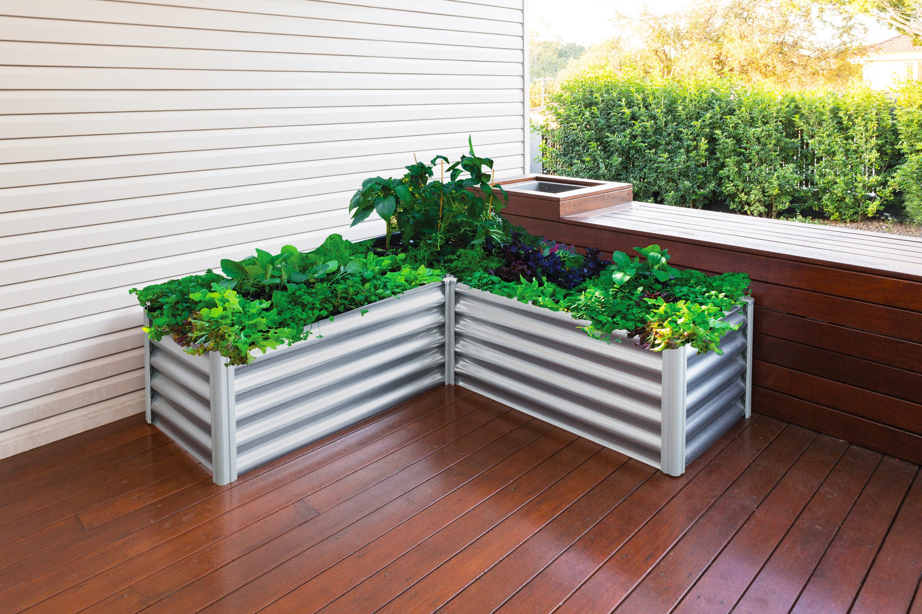 Woodland Gray Galvanized Metal L-Shaped Raised Garden Bed