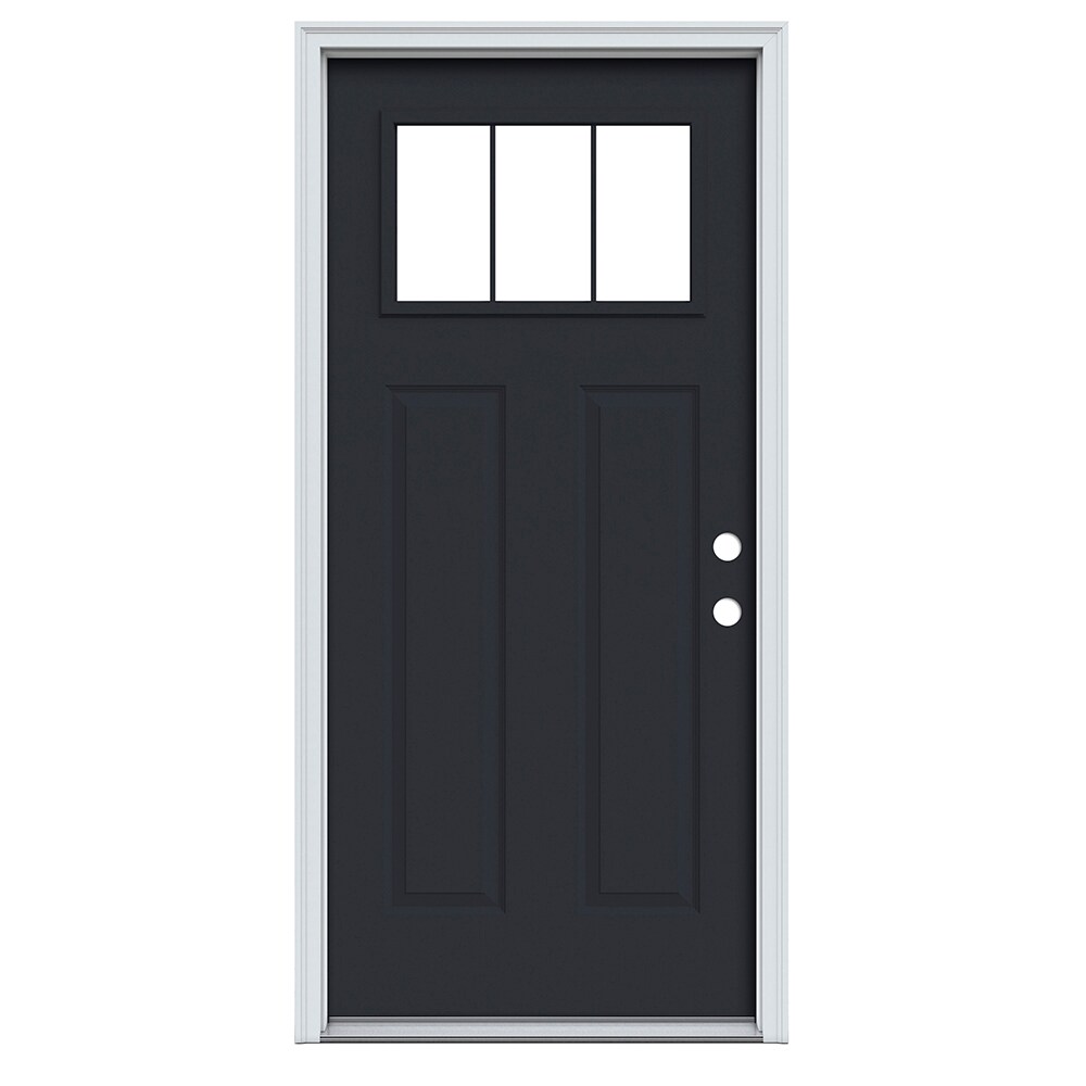 JELD-WEN ABS614359 36-in x 80-in x 4-9/16-in Steel 1/4 lite Left-hand inswing Black and White Painted Prehung Front Door with Brickmould Insulating core