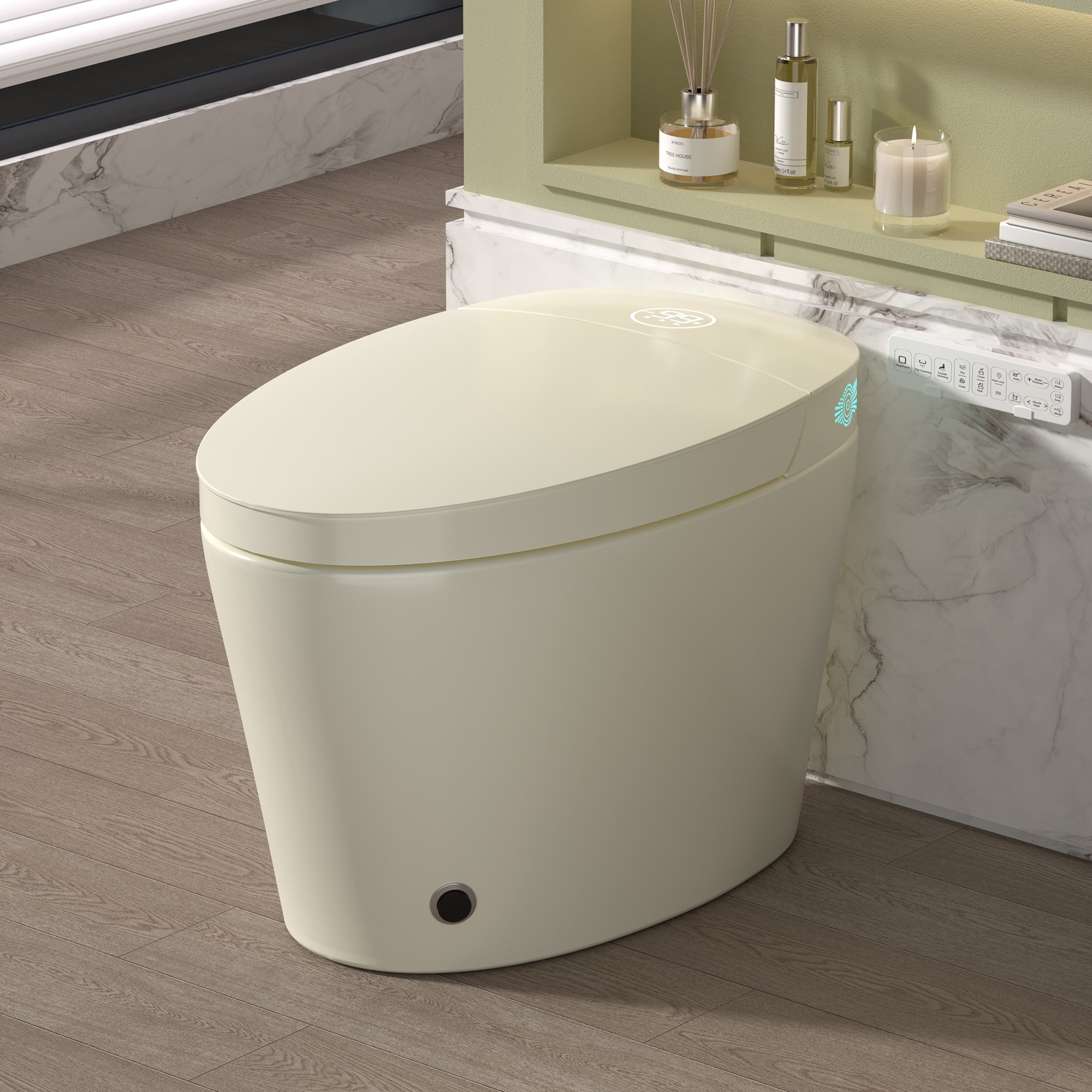 Wooakway - Smart Toilet with Bidet Built in Bidet Toilet with Heated Seat Foot KickWarm Water and...