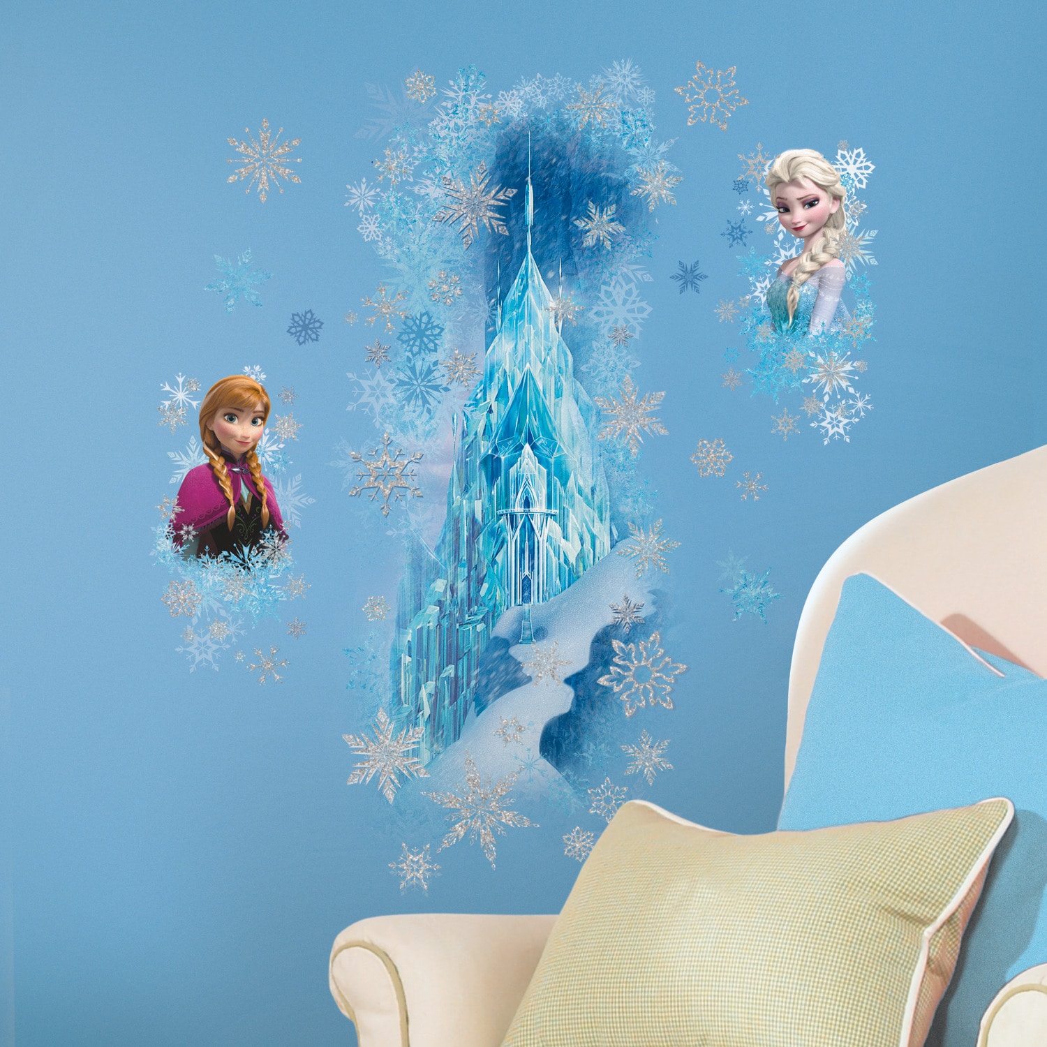 Frozen Ice Palace with Elsa and Anna Glitter Wall Decals