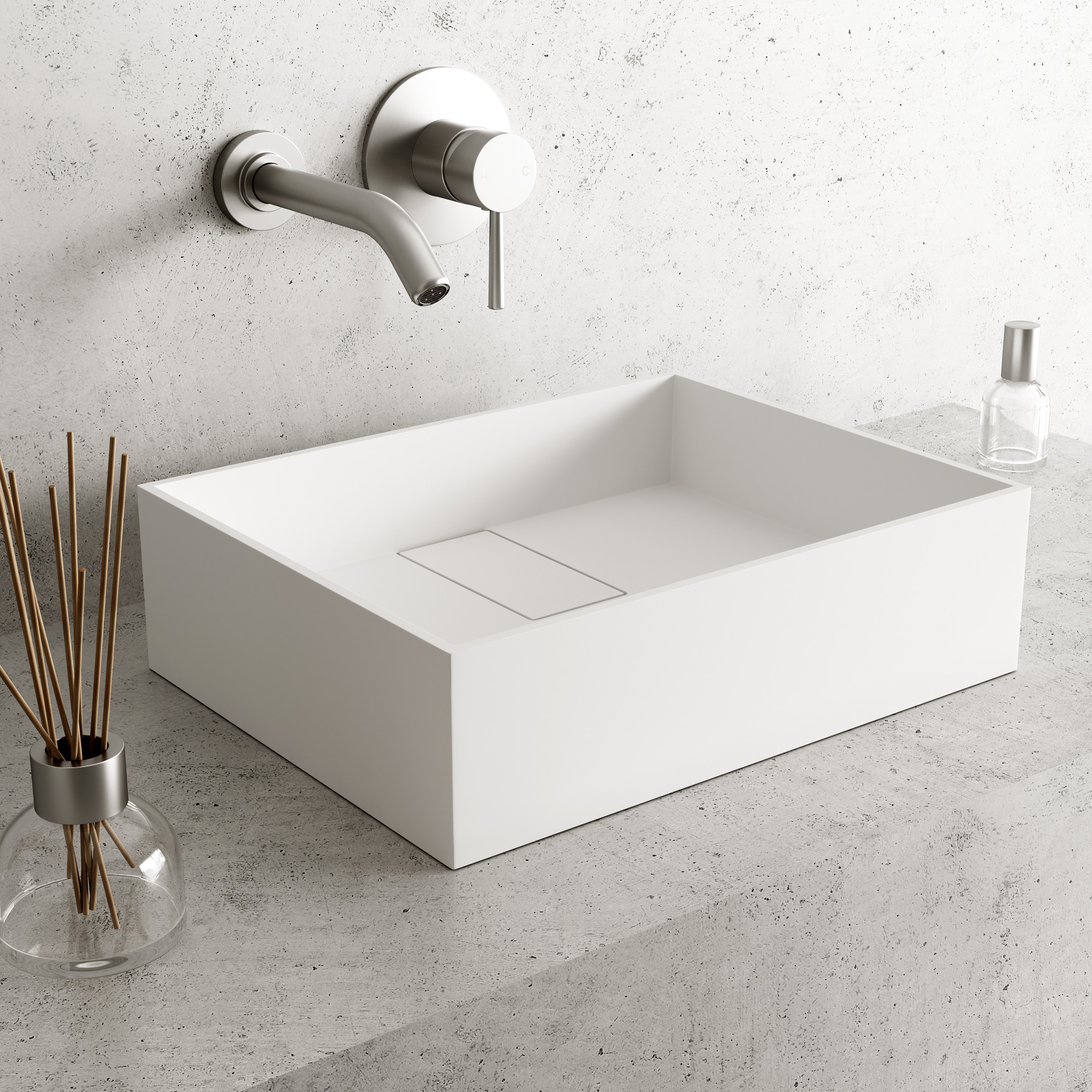 Matte White Rectangular Stone Vessel Bathroom Sink