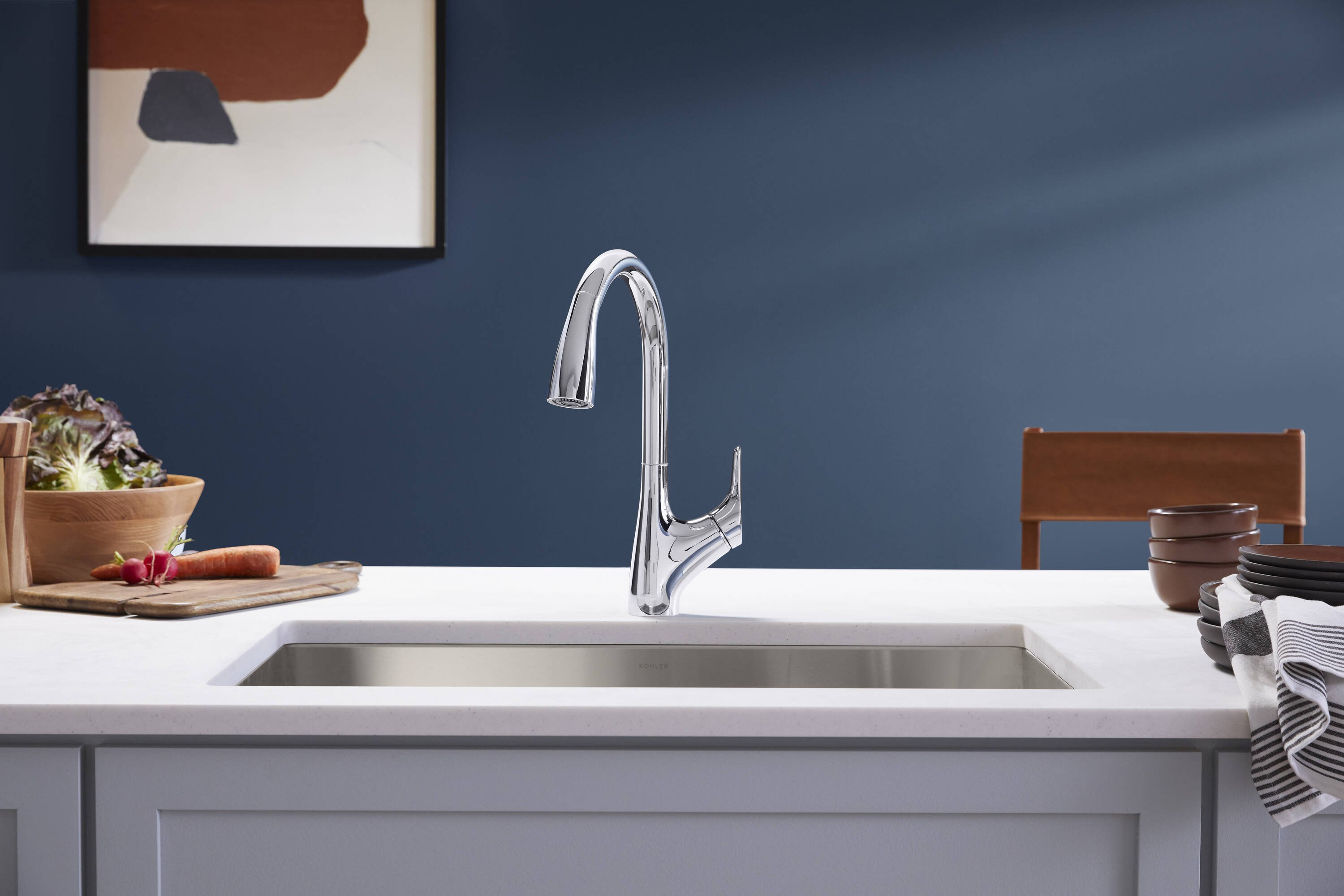 Polished Chrome Single Handle Kitchen Faucet with Pull-Down Sprayer
