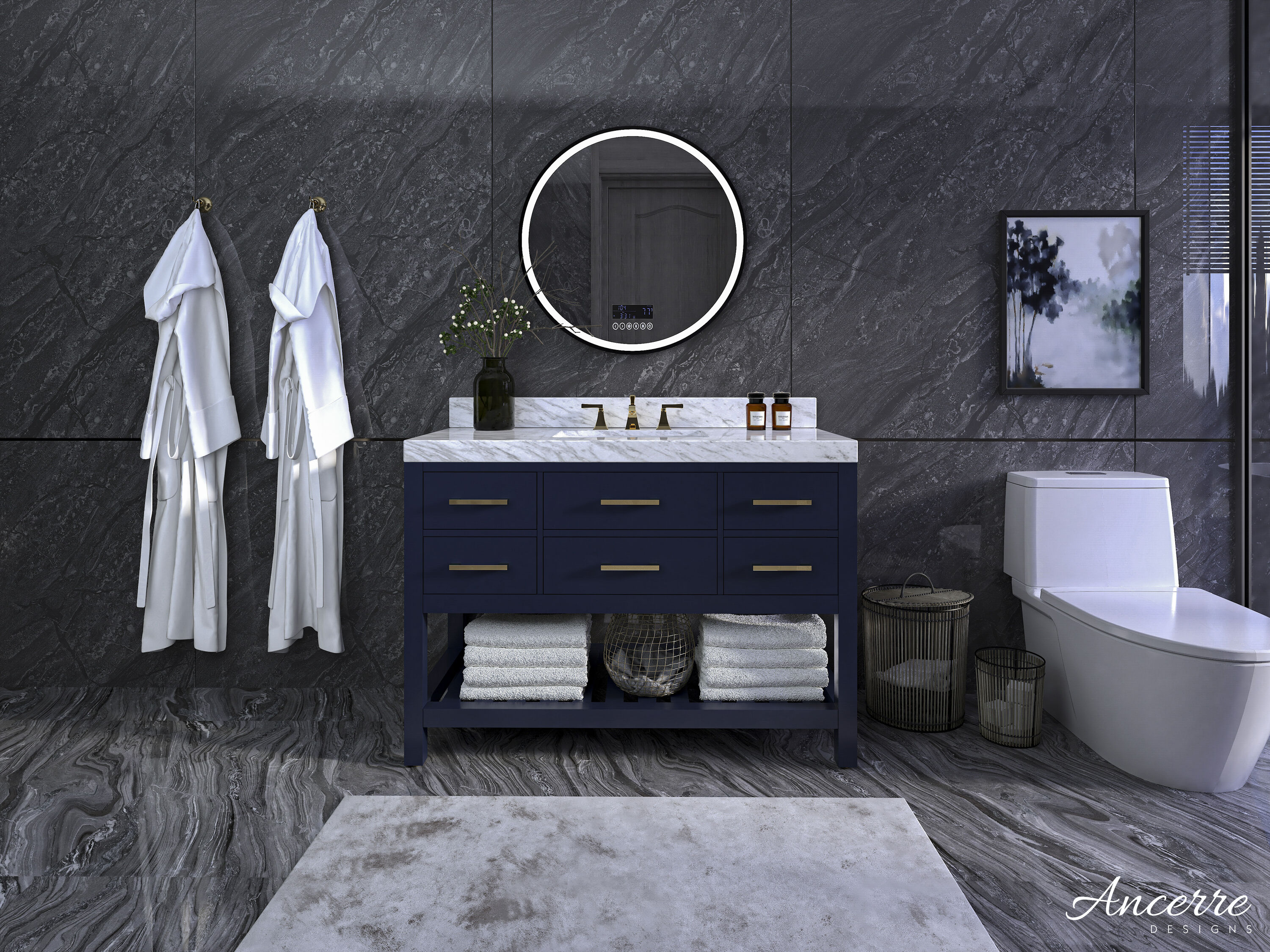 Ancerre Designs Elizabeth 48-in Heritage Blue Undermount Single Sink  Bathroom Vanity with Carrara White Natural Marble Top in the Bathroom  Vanities with Tops department at