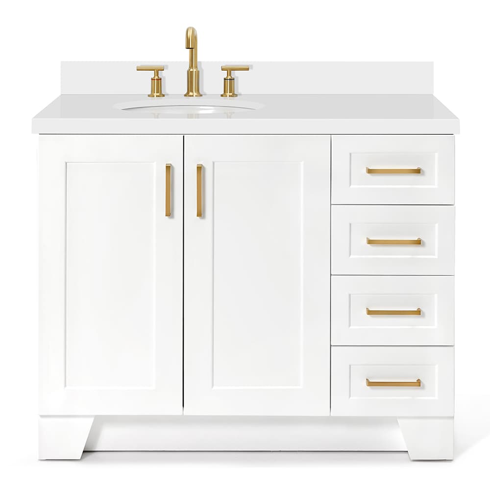 White Wood Freestanding Single Sink Bathroom Vanity with Quartz Top