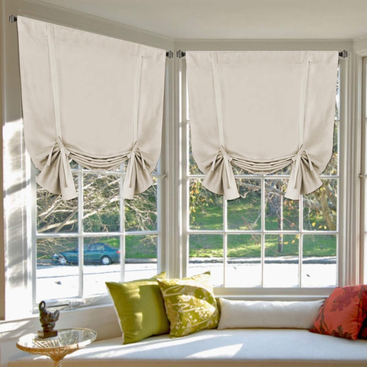 H.Versailtex  TieUp Valance Curtain Panel Pair Rod Pocket Short Solid Drapery 42 x 63 in Ivory