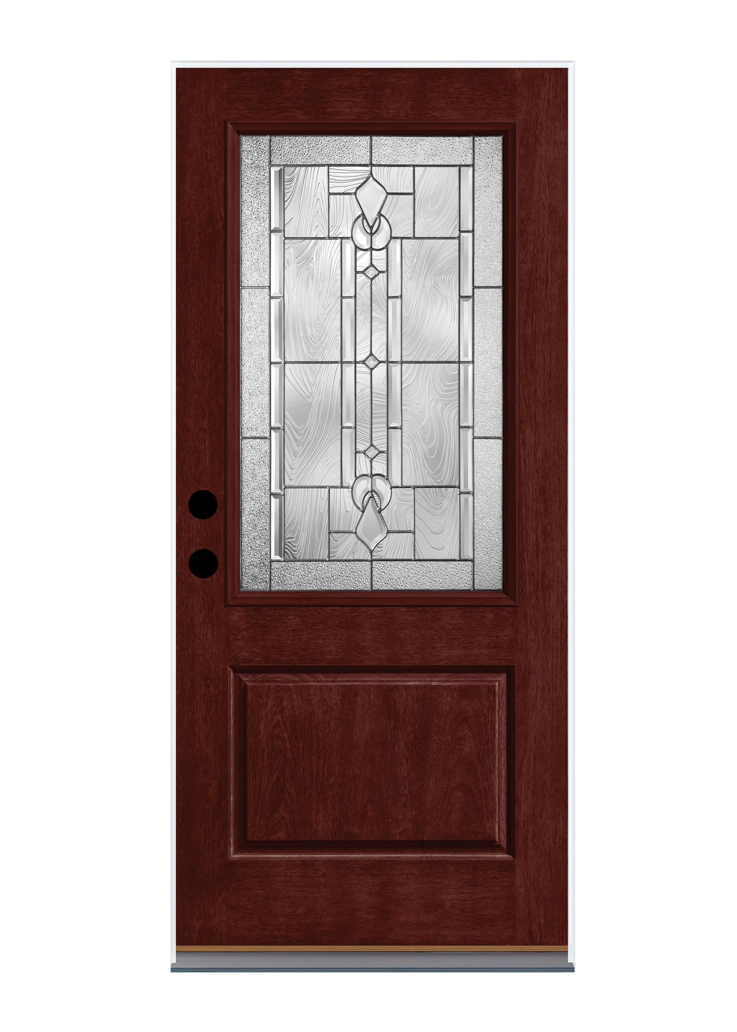 Therma-Tru CCR20022-RIN-MB Lucerna Entry Door 36-in x 80-in x 4-9/16-in Fiberglass 2/3 lite Right-hand inswing Mulberry Stained Prehung Front Door Insulating core