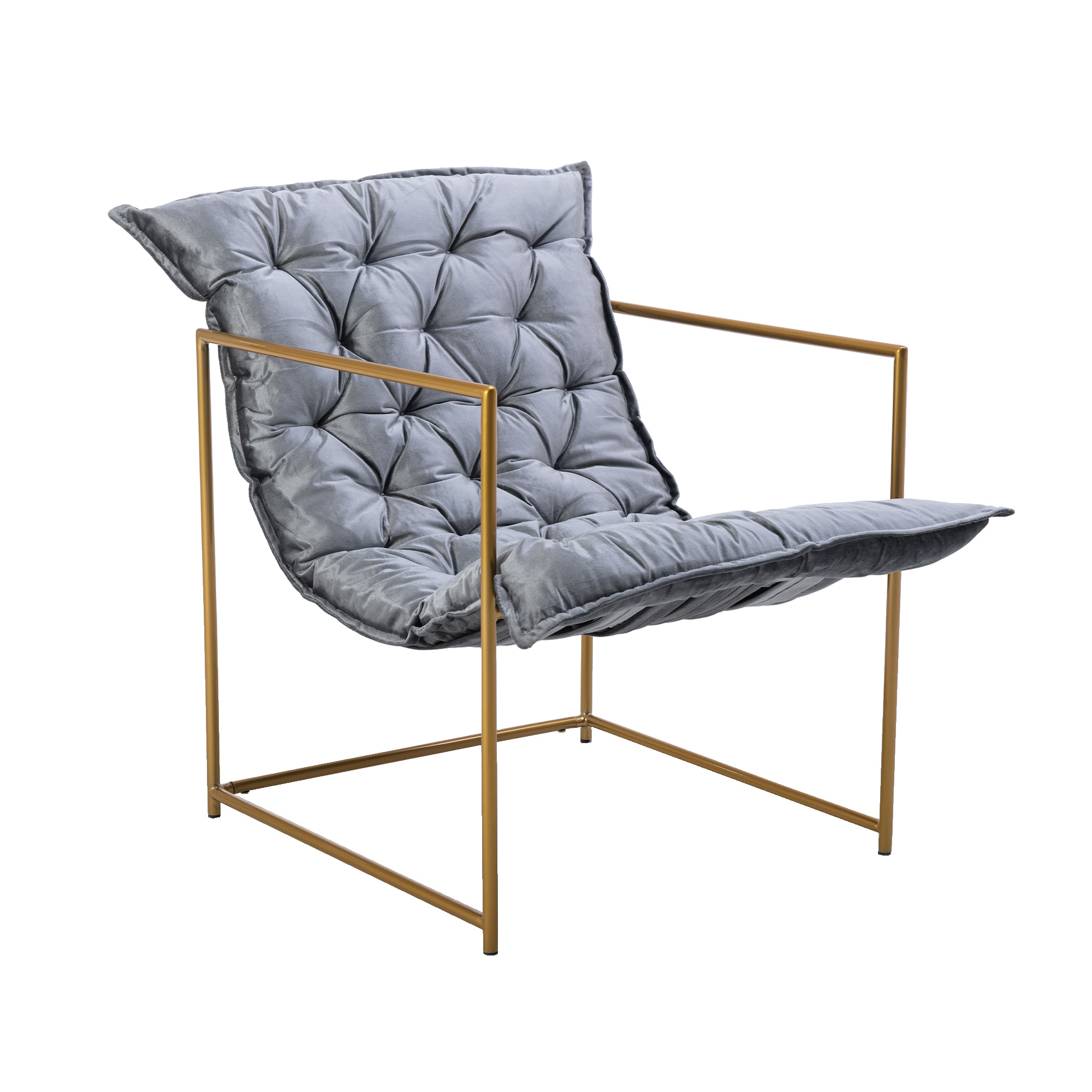 Clihome WF-HFSN-101G Modern Accent Chair Casual Gray Velvet Accent Chair