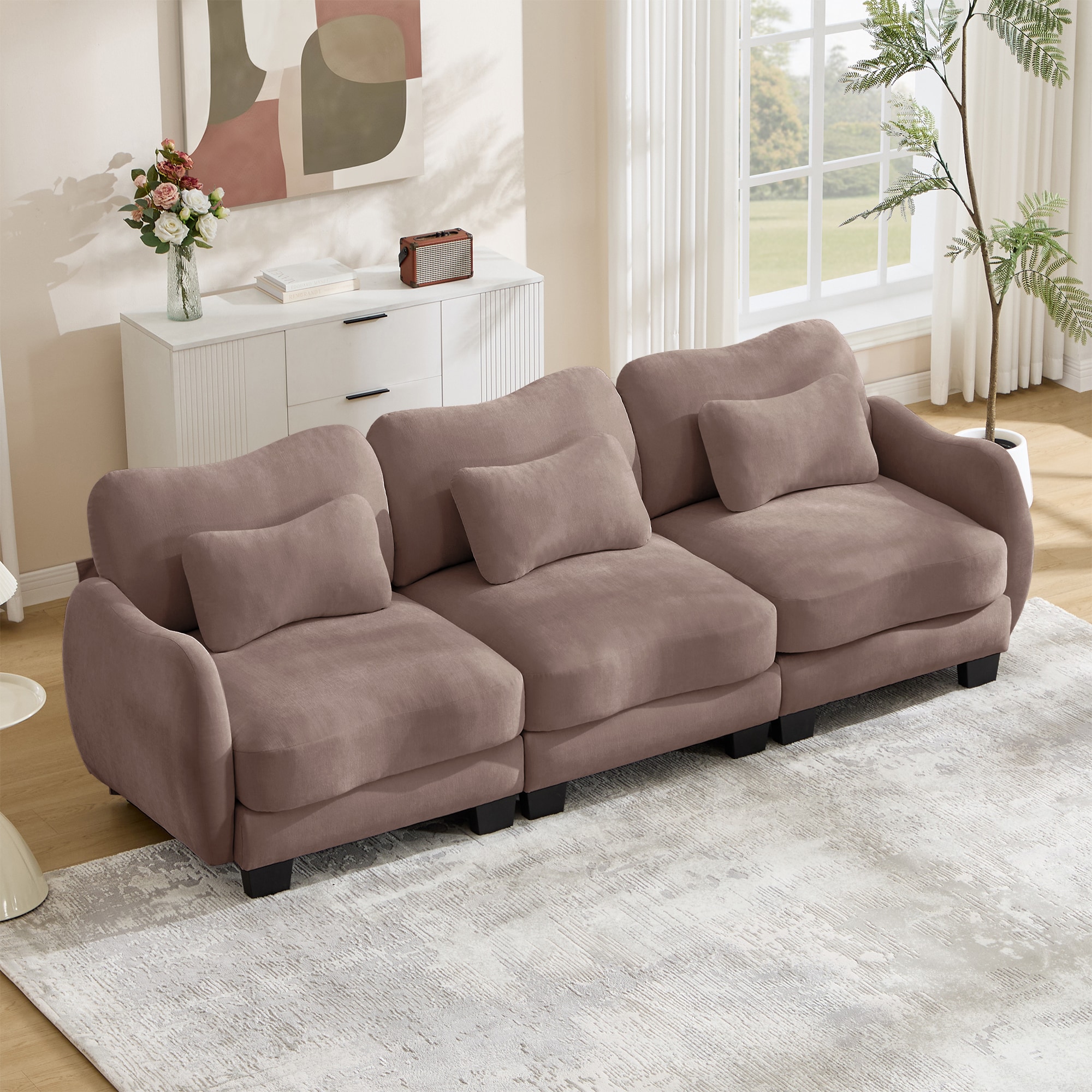 KTMBDW Modular Sofa Couch with Pillows - Comfy Chenille Sofa Couch for Living Room and Bedroom (Rose Dust)