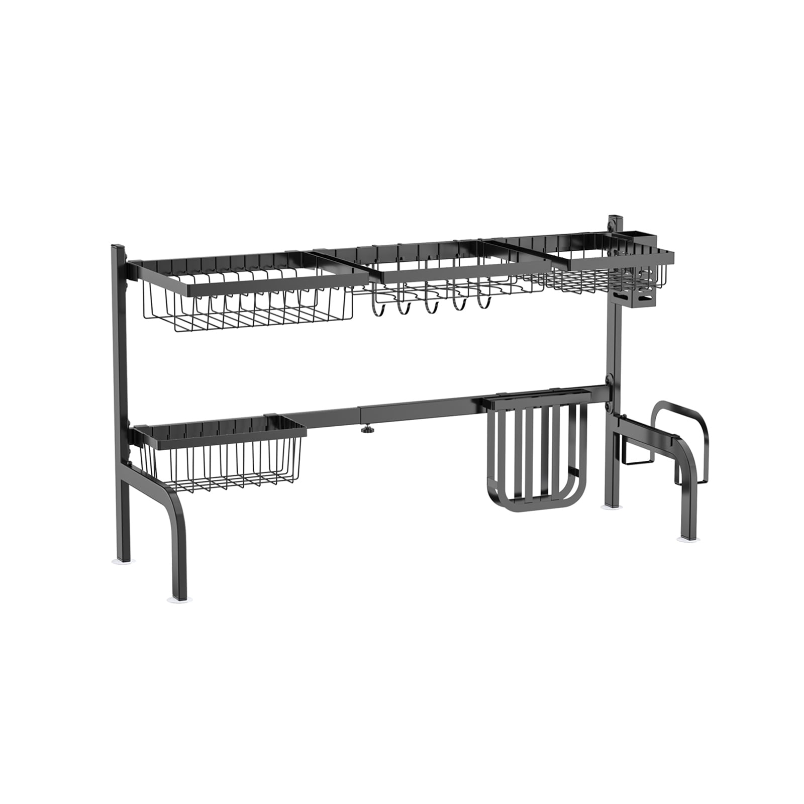 Slickblue 21-39 in W x 12 in L x 21 in H Steel 2-Tier Over the Sink Dish Drying Rack with Utensil Holder Plate Rack Cutting Board Holder Black