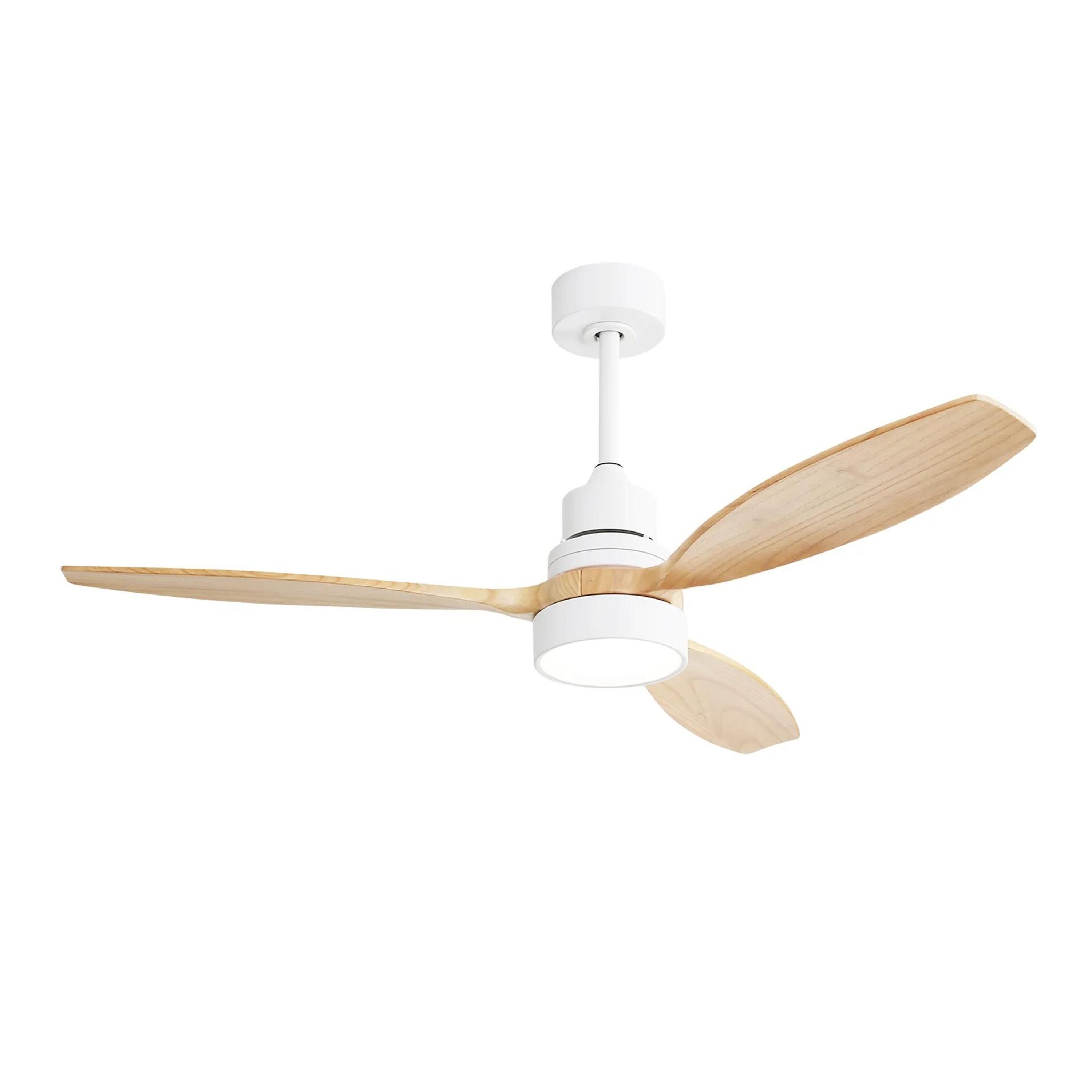 Bayfeve BFKS-46036-CF Adjustable Speed 52-in Color-Changing Integrated LED Outdoor White with Natural Solid Wood Blades Ceiling Fan With Light and Remote ( 3 -Blade )