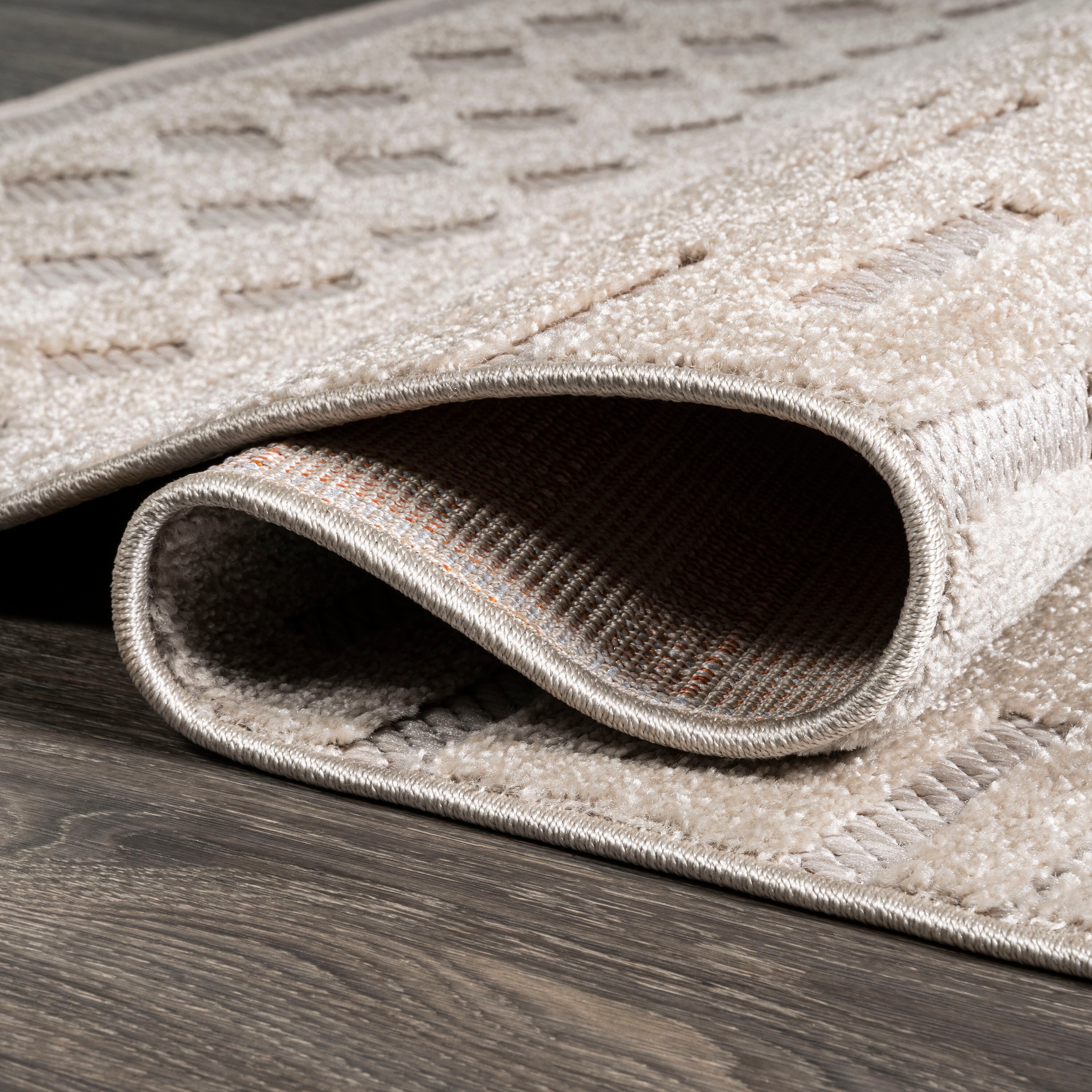 Ivory Geometric High-Low Pile Indoor/Outdoor Area Rug