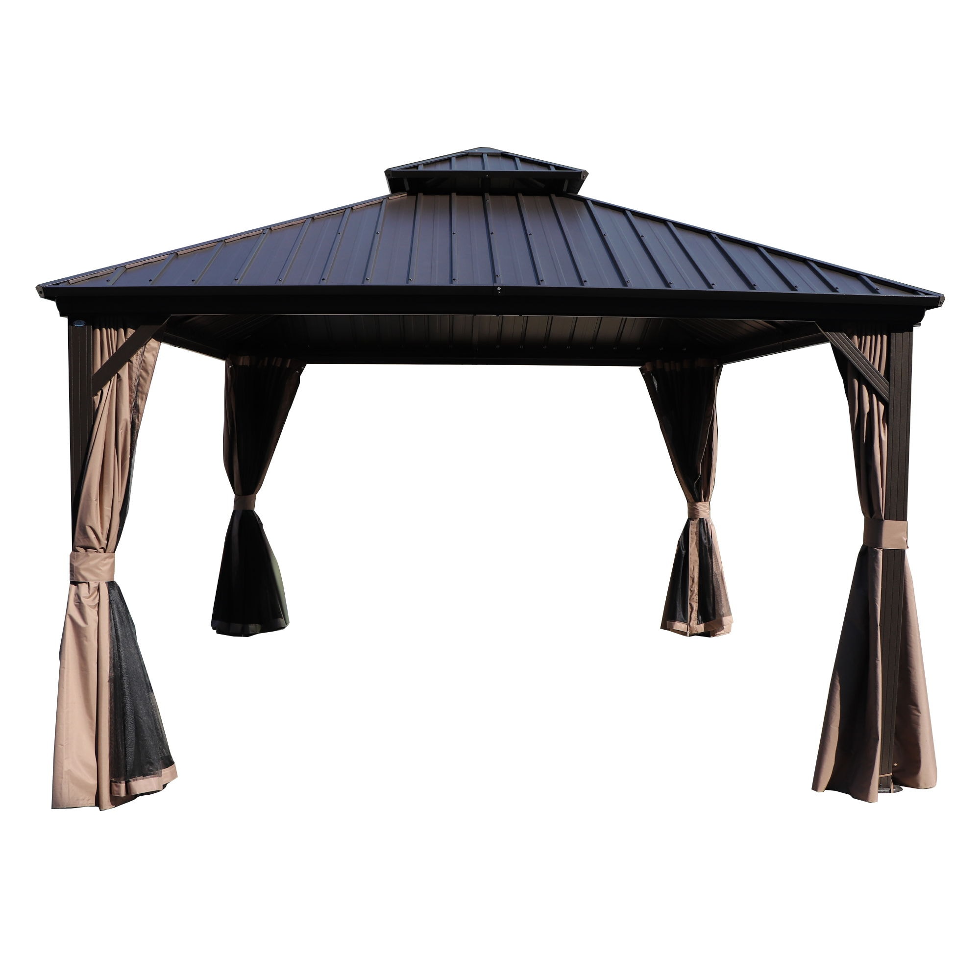 Kozyard 12-ft x 12-ft Gazebos Square Dark Brown Metal Aluminum Roof ...