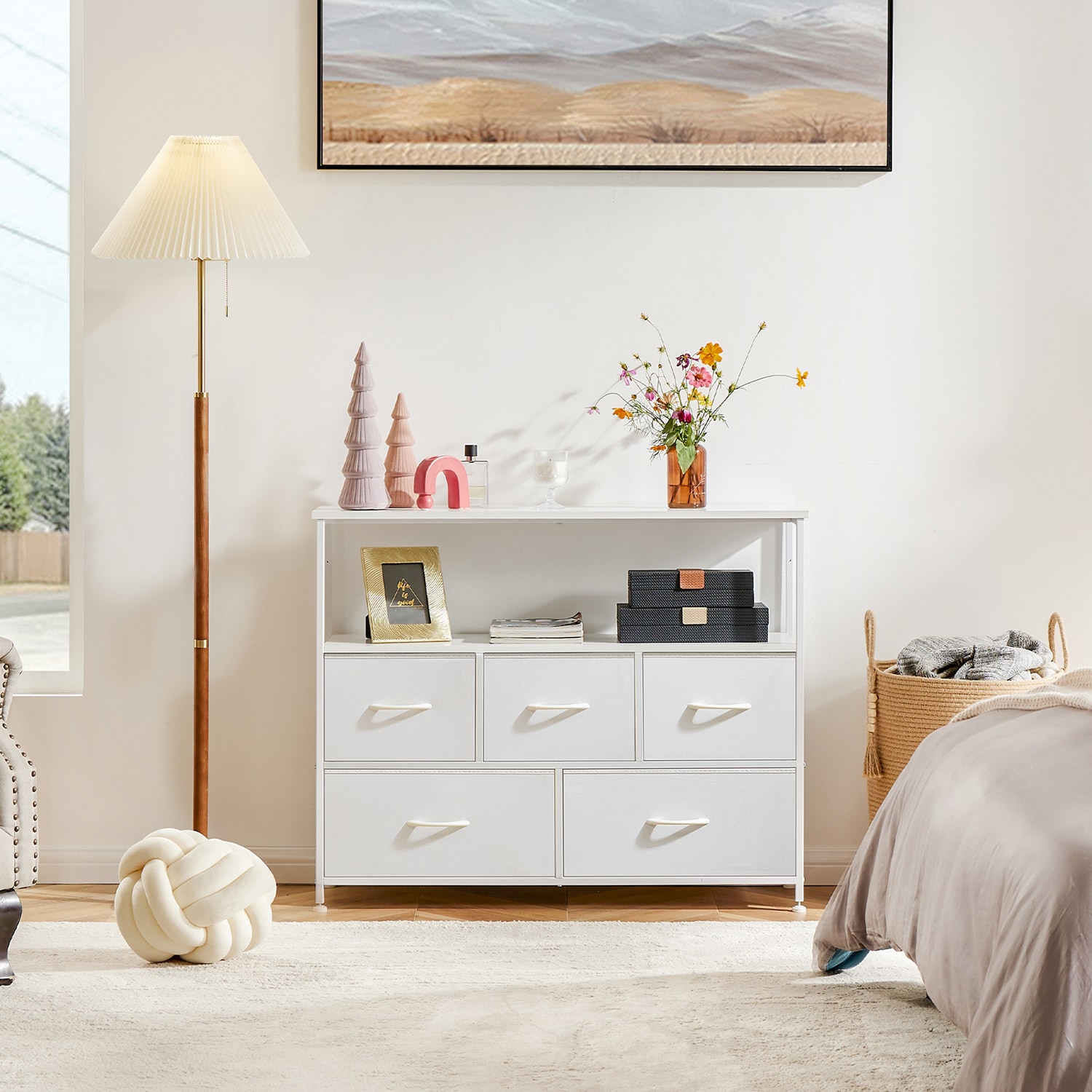 GZMR GZ-W22231 5 Drawer Dresser with Metal Frame White 5 -Drawer Standard dresser