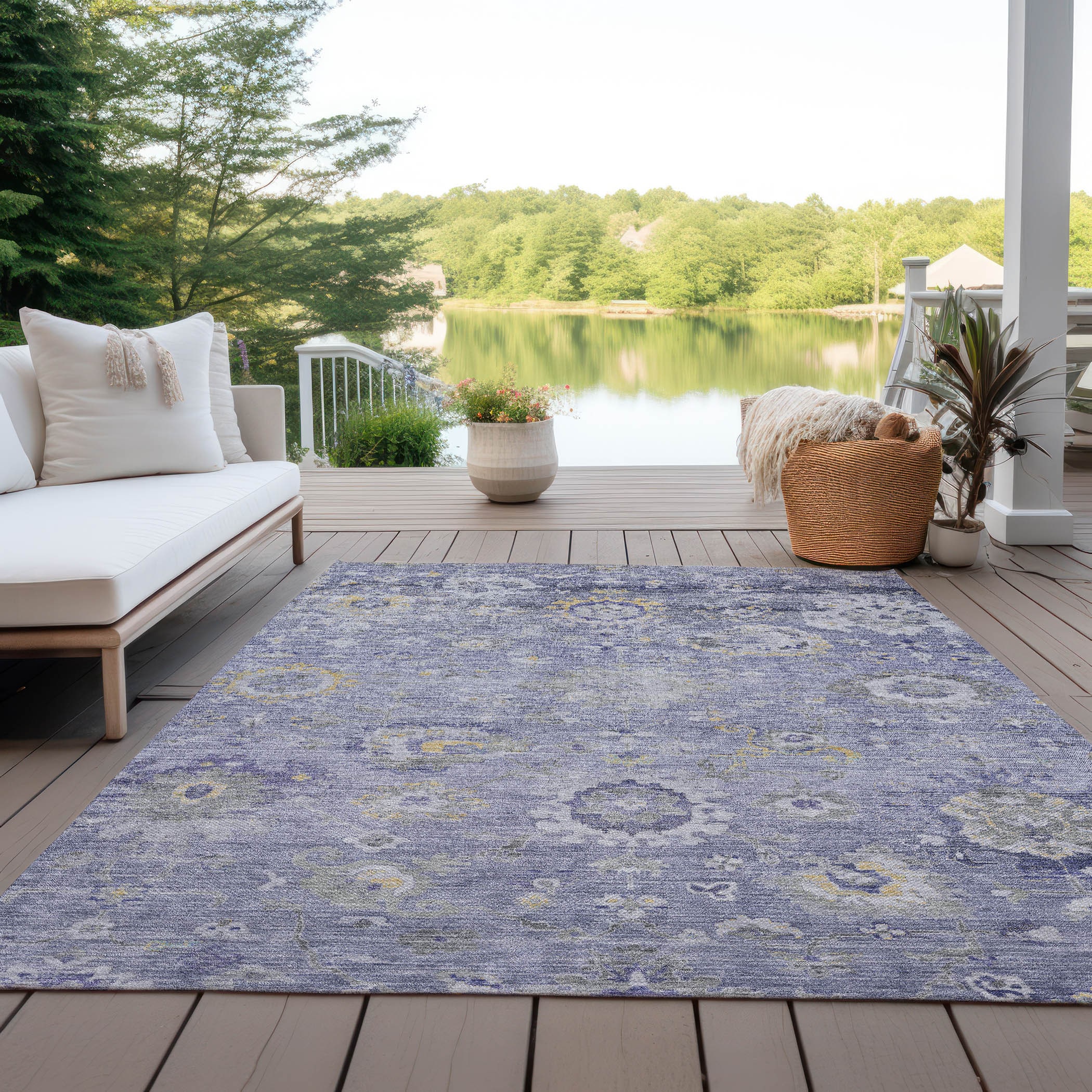 Lavender Flat Woven Synthetic Washable Rectangular Rug